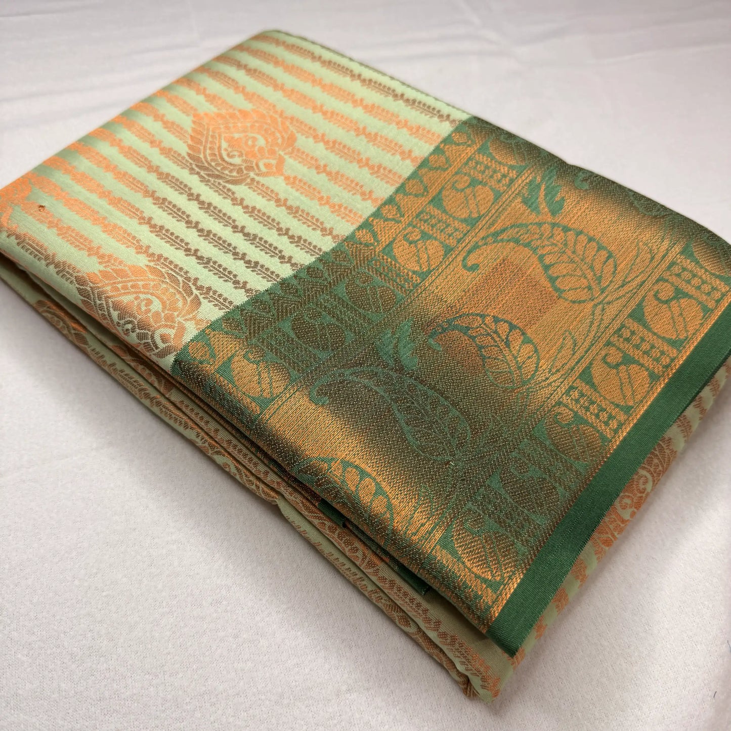 Serene Green & Gold – Semi Silk Saree with Paisley Border -SKU: P1-002)