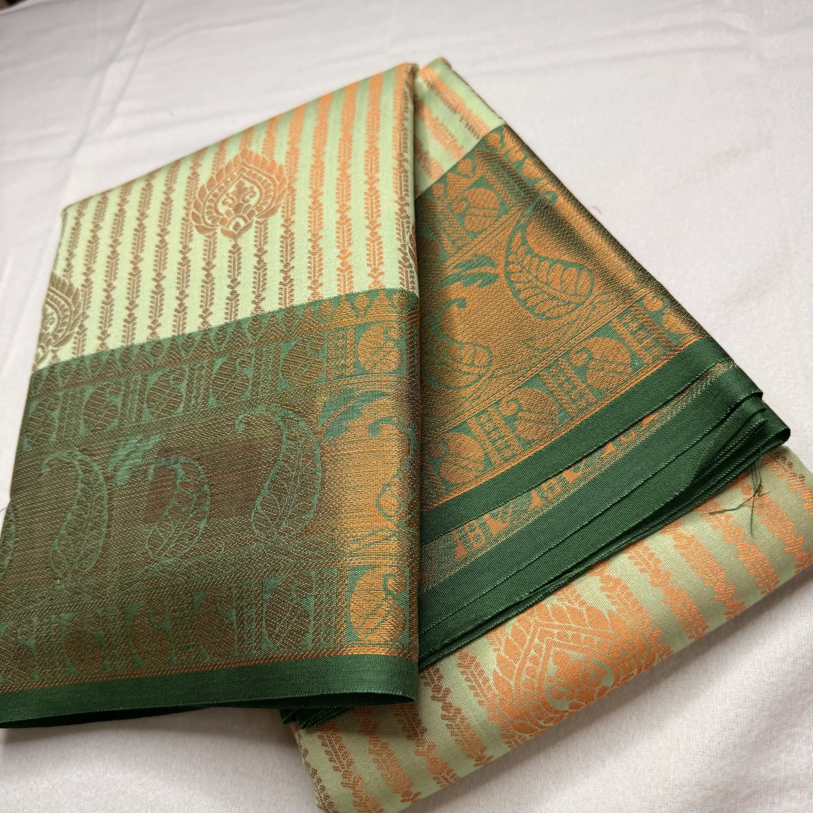 Serene Green & Gold – Semi Silk Saree with Paisley Border -SKU: P1-002)