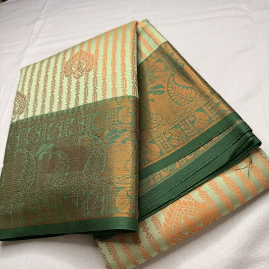Serene Green & Gold – Semi Silk Saree with Paisley Border -SKU: P1-002)