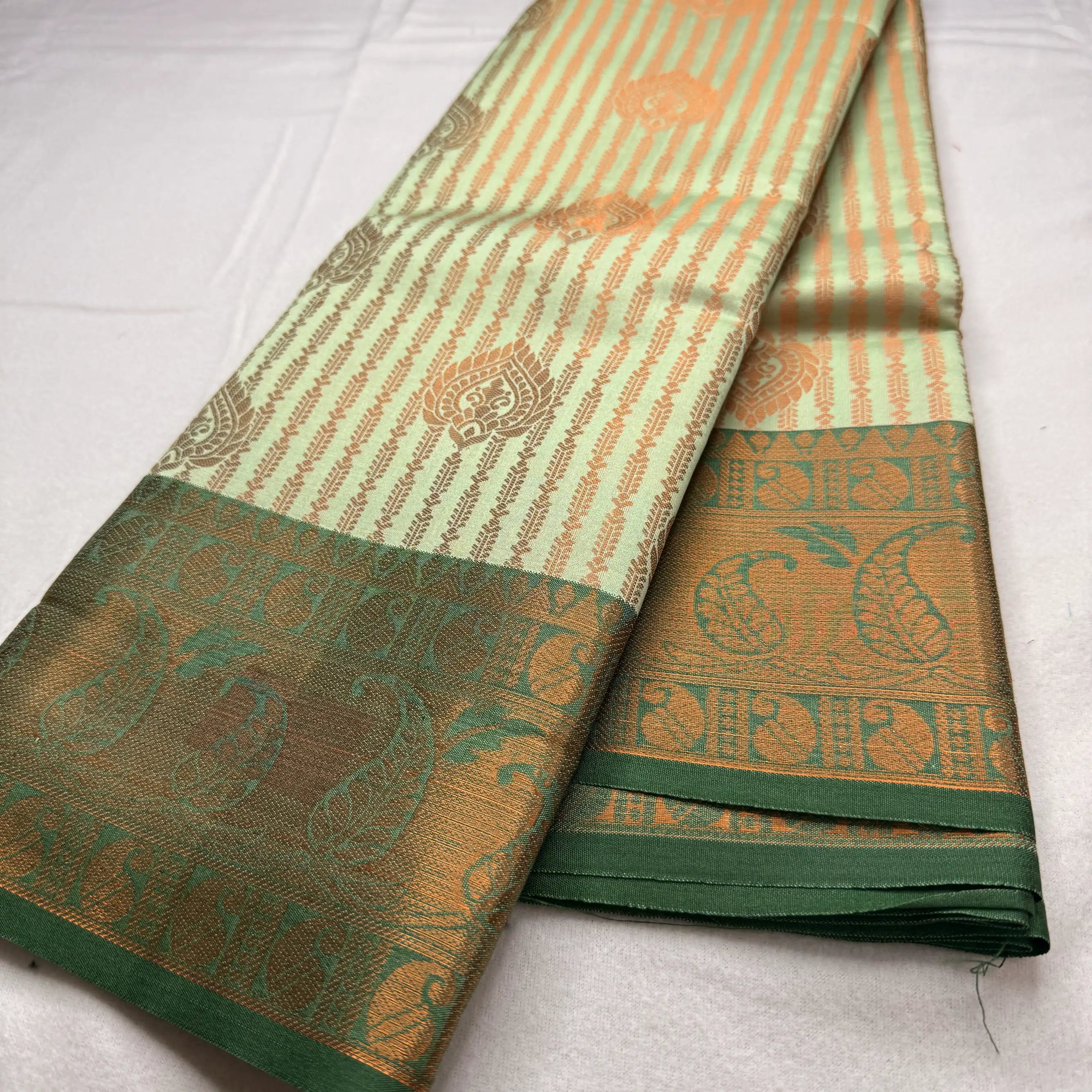 Serene Green & Gold – Semi Silk Saree with Paisley Border -SKU: P1-002)
