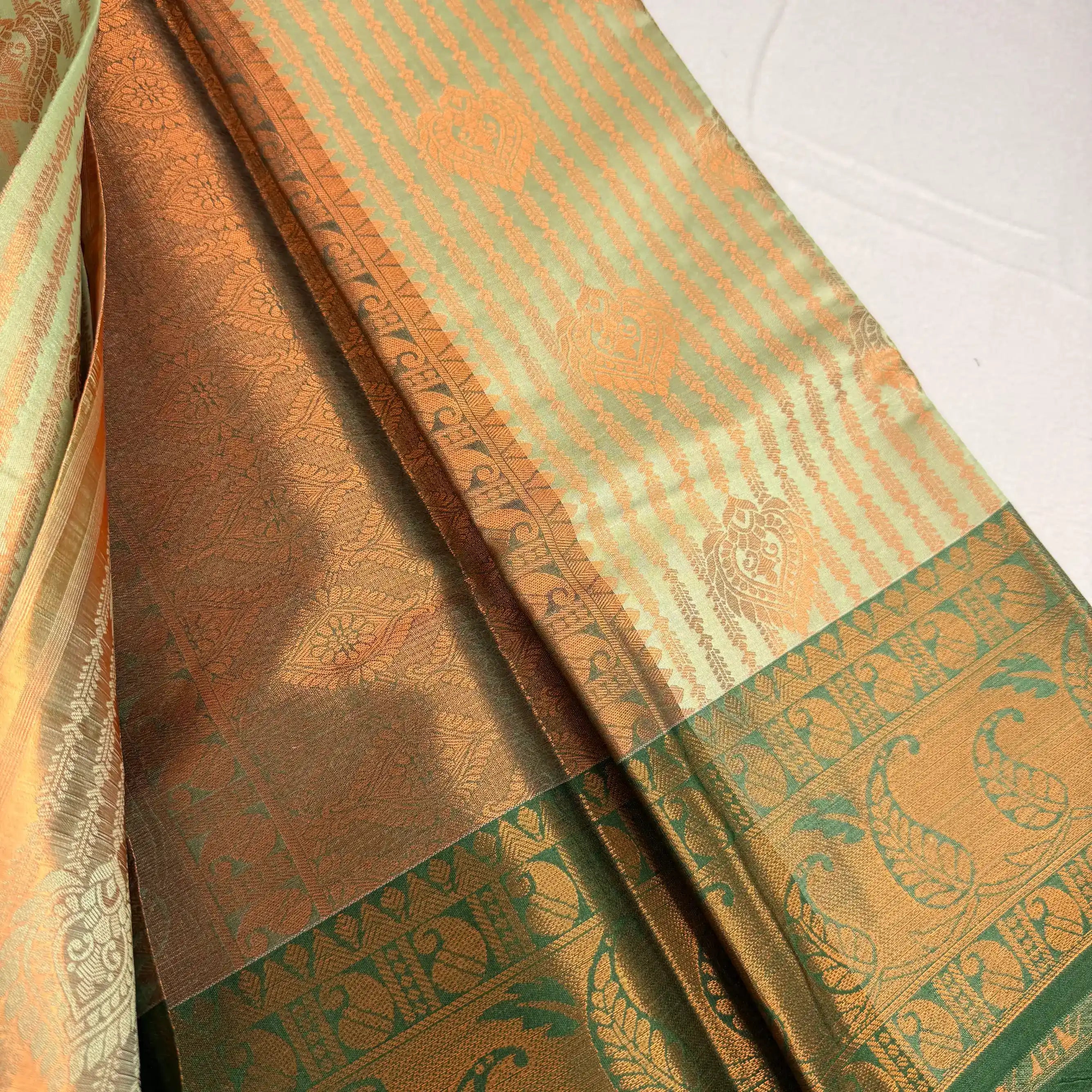 Serene Green & Gold – Semi Silk Saree with Paisley Border -SKU: P1-002)