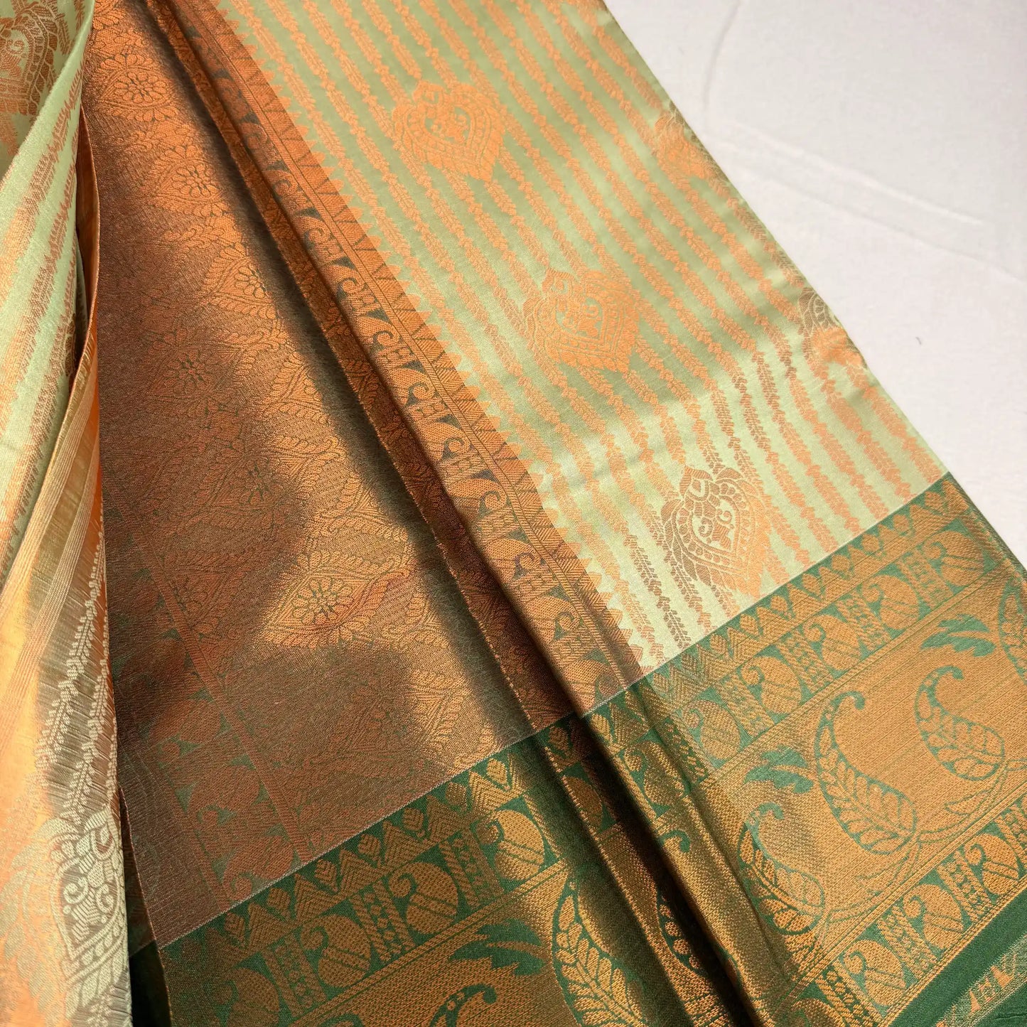 Serene Green & Gold – Semi Silk Saree with Paisley Border -SKU: P1-002)