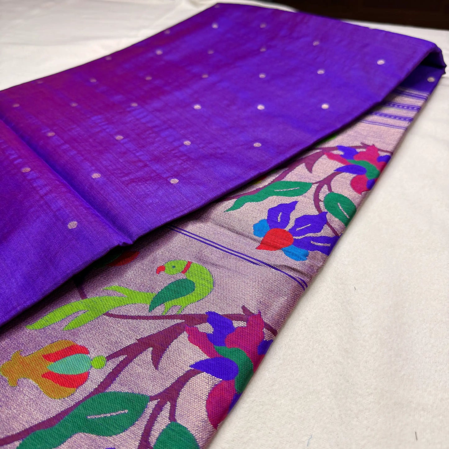 Royal Purple – Authentic Handloom Paithani Saree with Vibrant Bird & Floral Pallu | N2-001