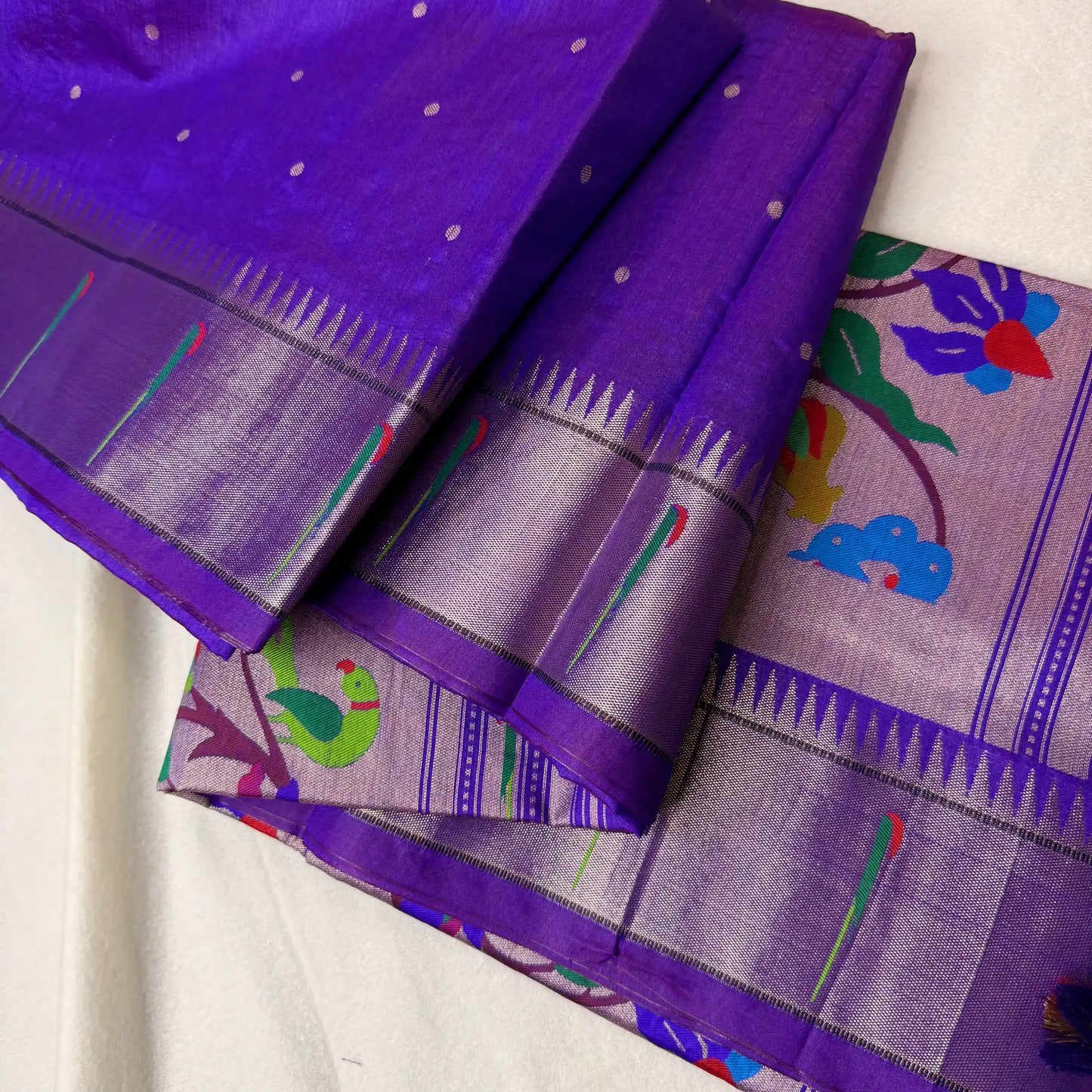 Royal Purple – Authentic Handloom Paithani Saree with Vibrant Bird & Floral Pallu | N2-001