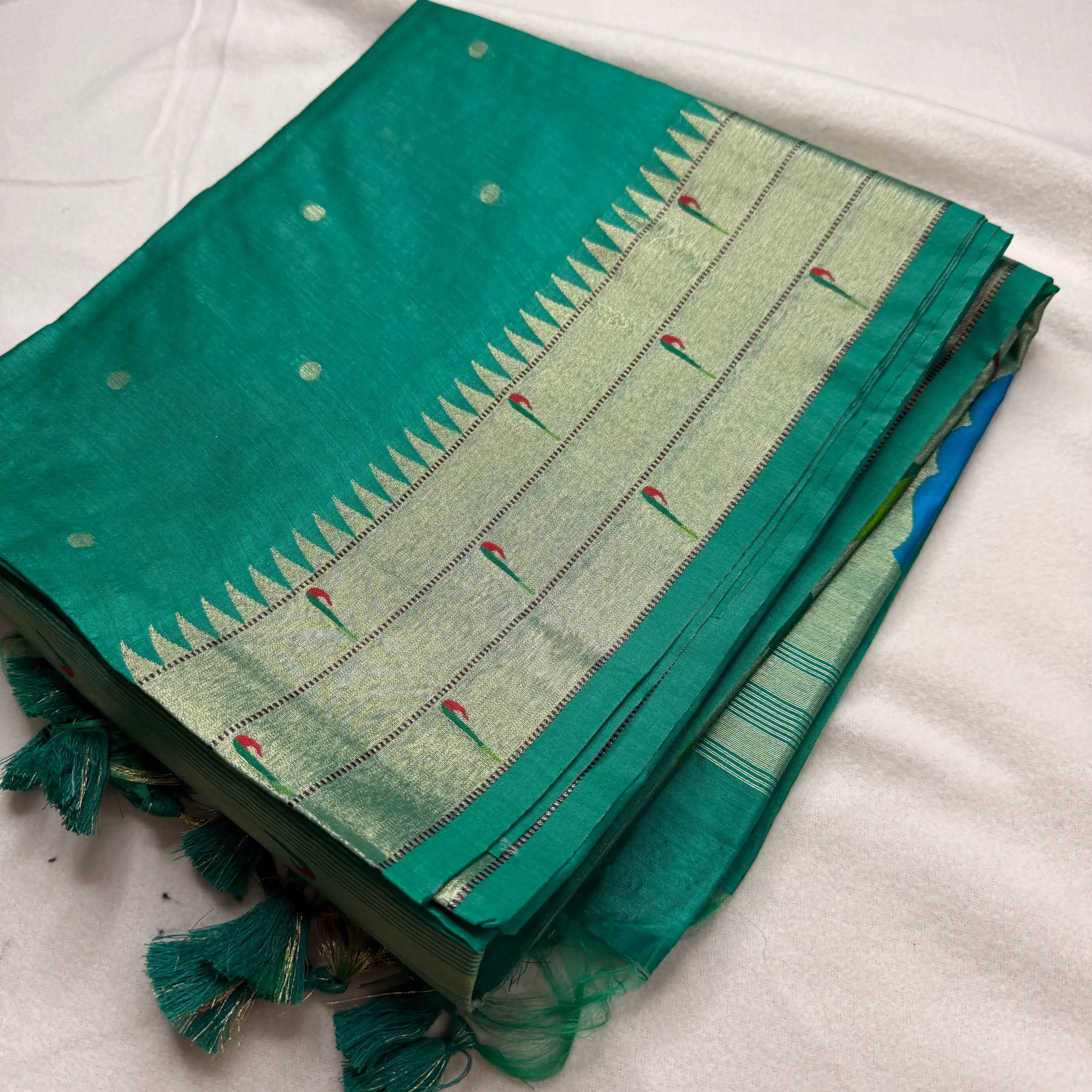 Regal Teal Green – Authentic Handloom Paithani Saree with Peacock Motifs | N2-002