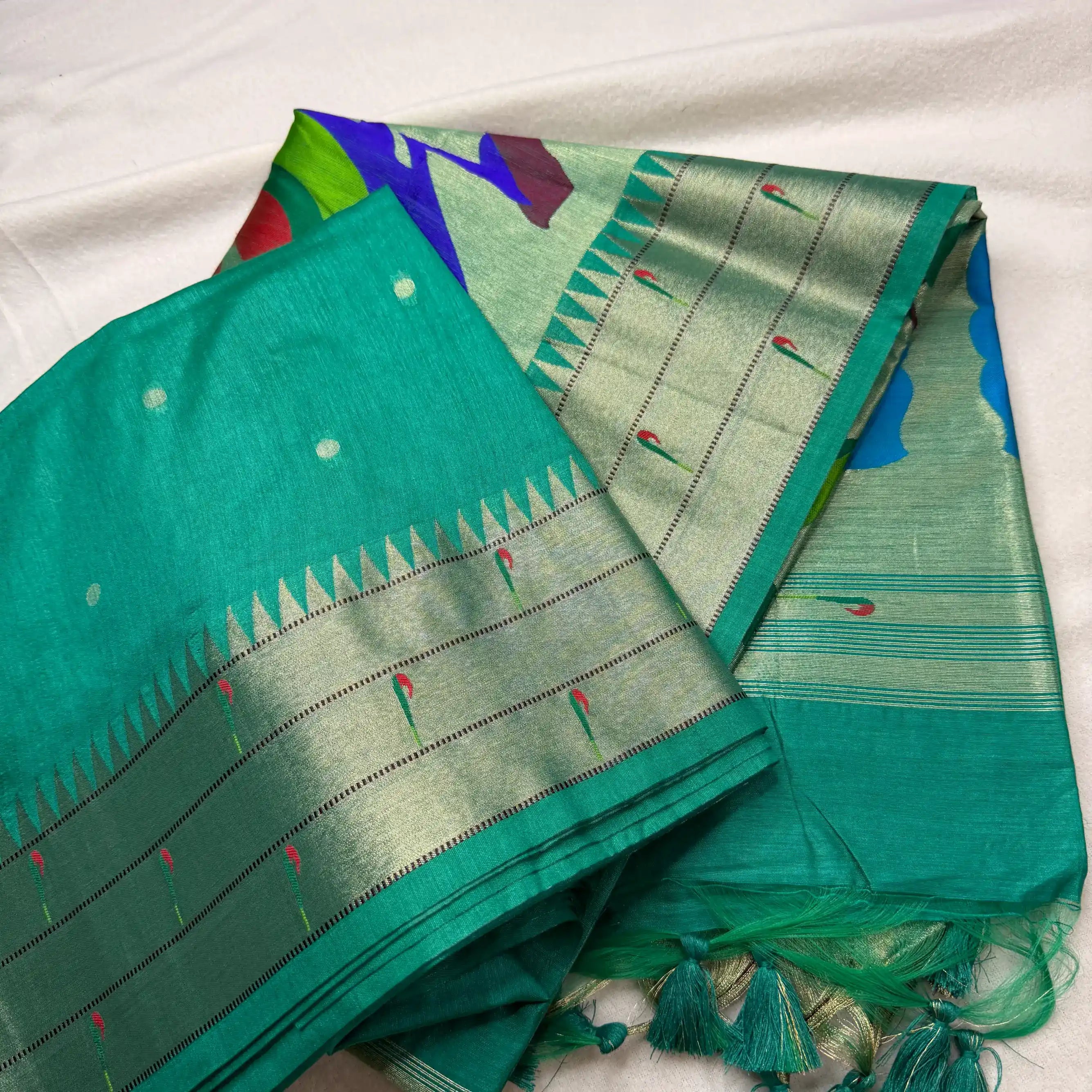 Regal Teal Green – Authentic Handloom Paithani Saree with Peacock Motifs | N2-002