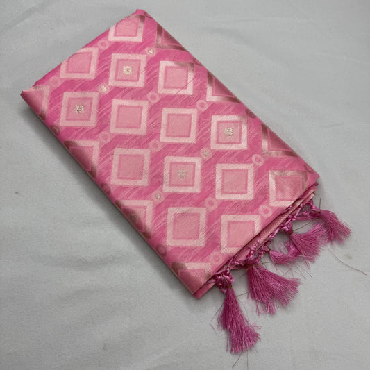 Hot Pink Jacquard Saree with Geometric Motifs | O4-001