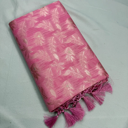 Pink Jacquard Saree with Woven Motifs | O4-004