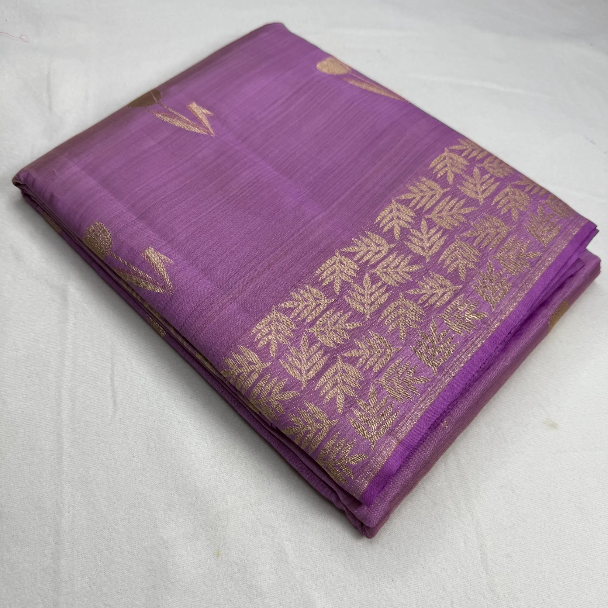 Onion Lavender Tussar Silk Saree with Intricate Gold Border | O3-004