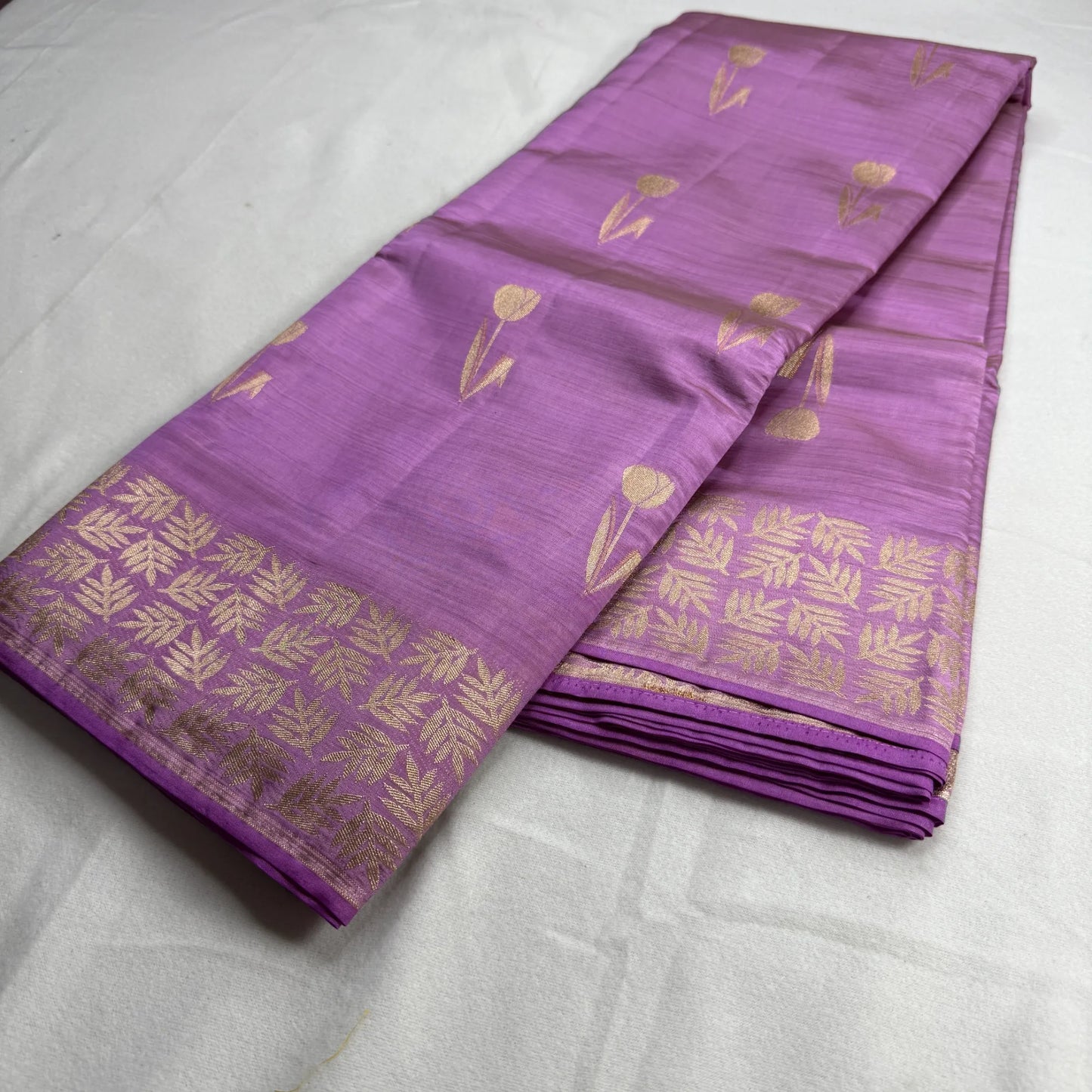 Onion Lavender Tussar Silk Saree with Intricate Gold Border | O3-004