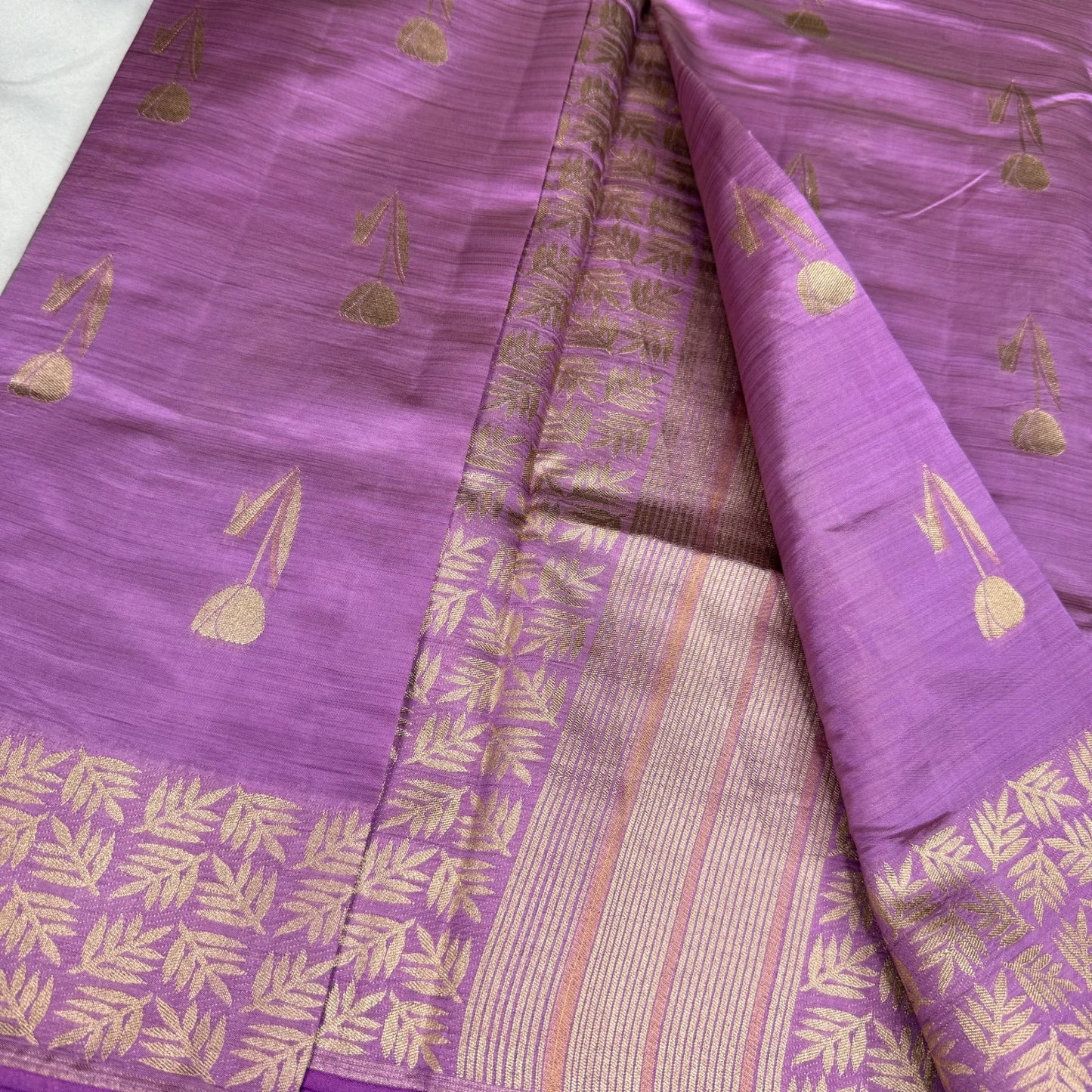 Onion Lavender Tussar Silk Saree with Intricate Gold Border | O3-004