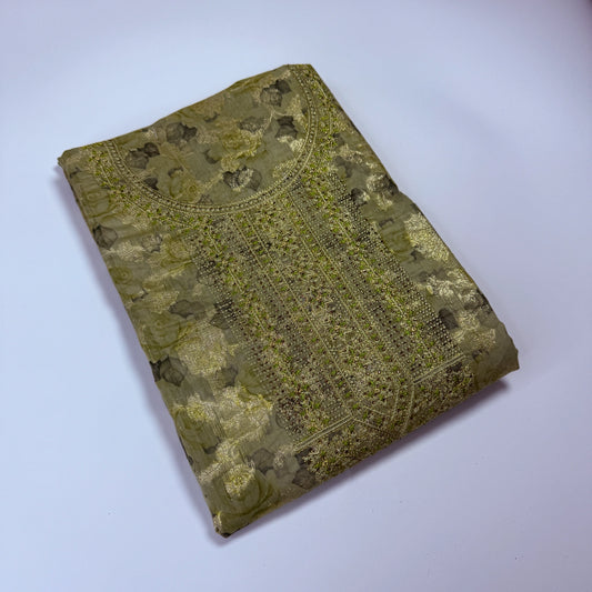 Verdant Rose – Unstitched Suit Set with Floral Print and Ombre Dupatta | Q0-004