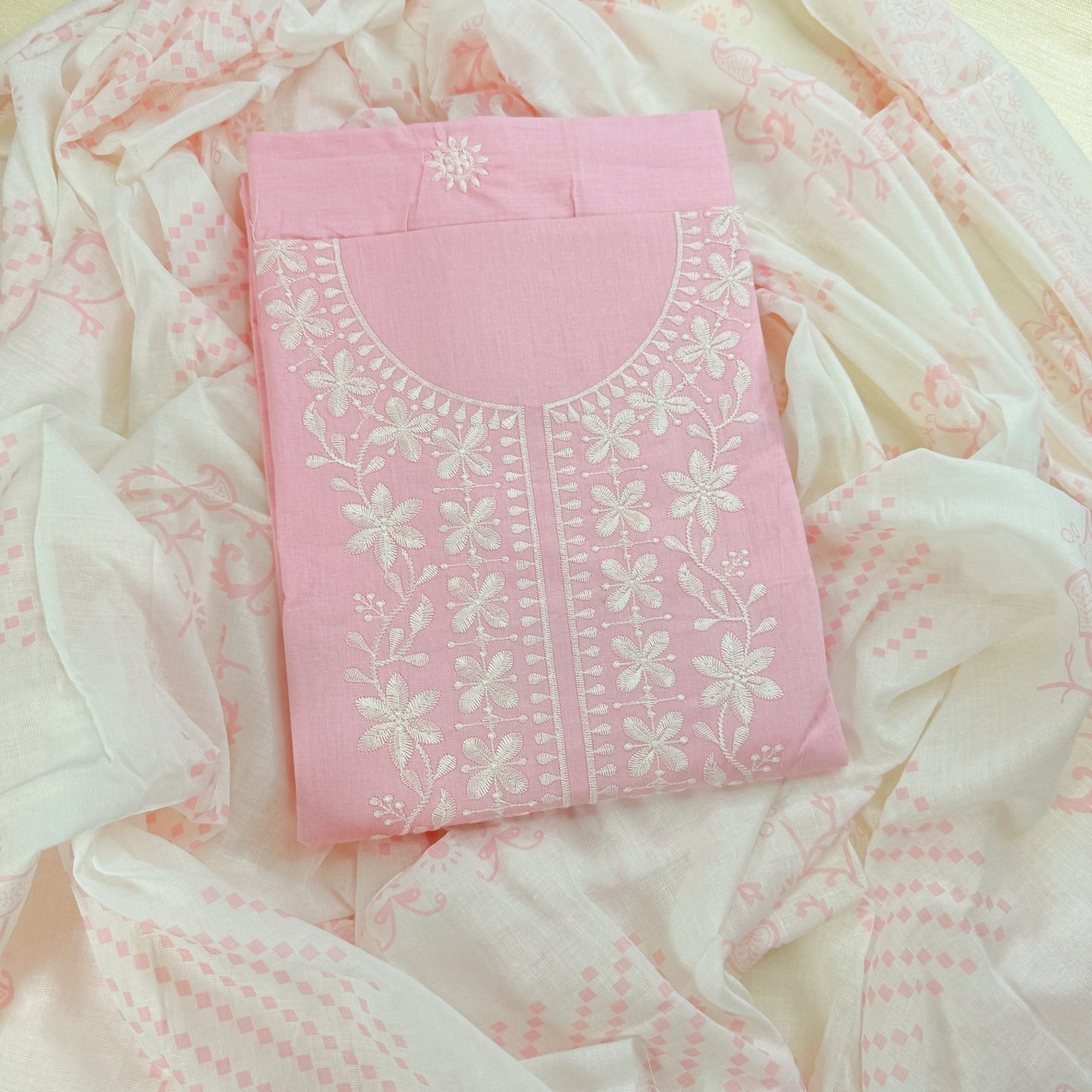 Roseate Embroidery – Unstitched Suit Set with Floral Embroidery and Printed Dupatta | T0-003