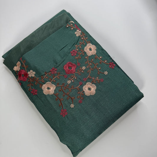 Emerald Blossom – Unstitched Suit Set with Floral Embroidery | S0-005
