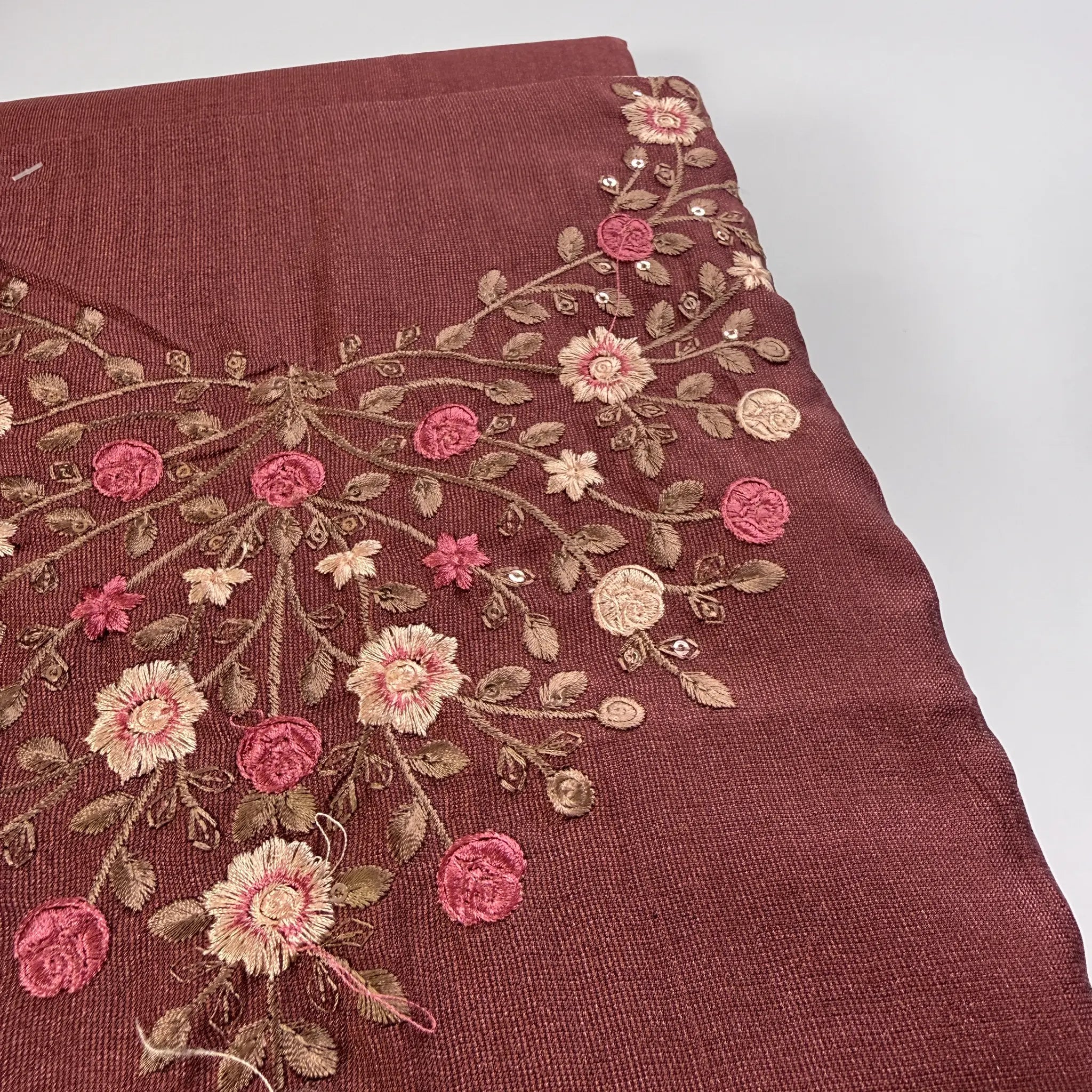 Maroon Rose – Unstitched Suit Set with Floral Embroidery and Sequins | S0-006