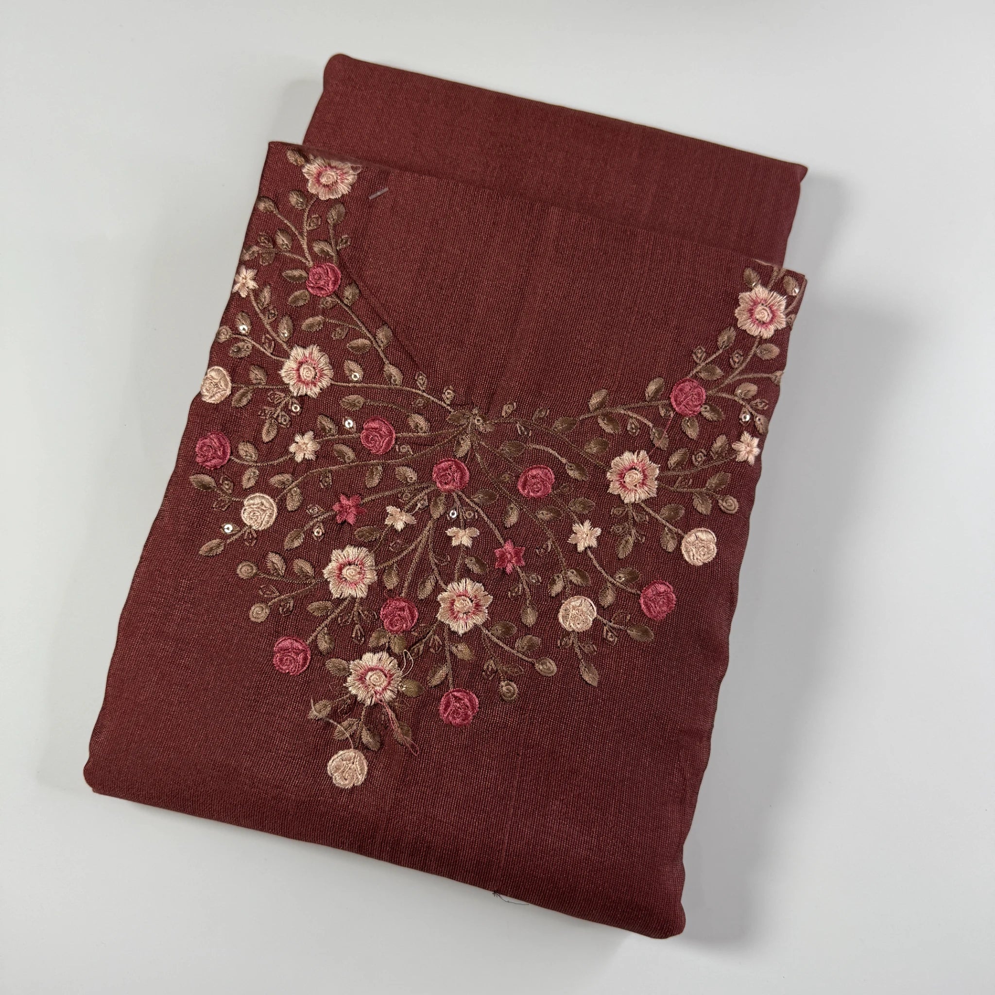 Maroon Rose – Unstitched Suit Set with Floral Embroidery and Sequins | S0-006
