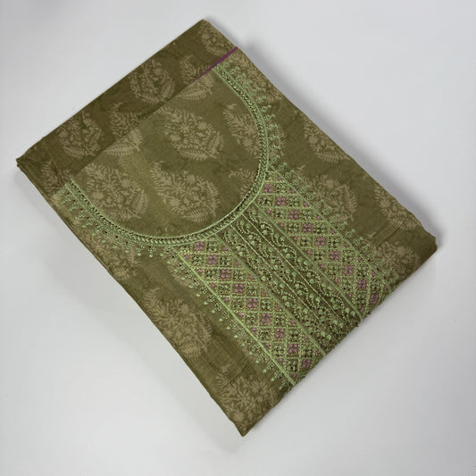 Olive Green Embroidered Unstitched Suit Set | R0-005