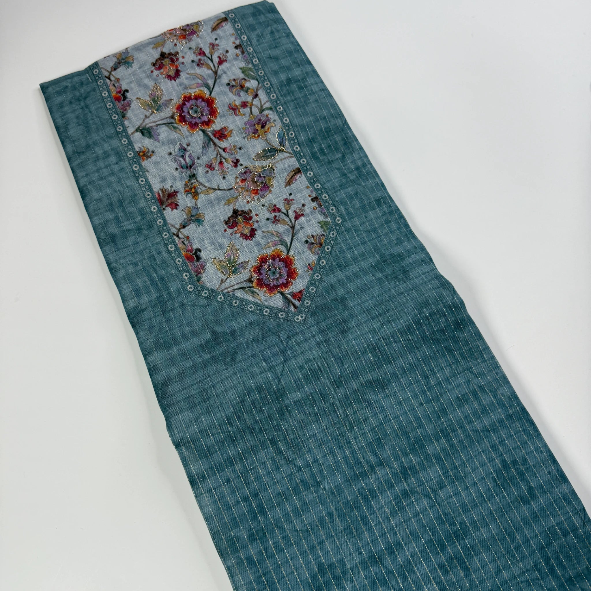 Slate Blue Digital Print Unstitched Suit Set | S0-004