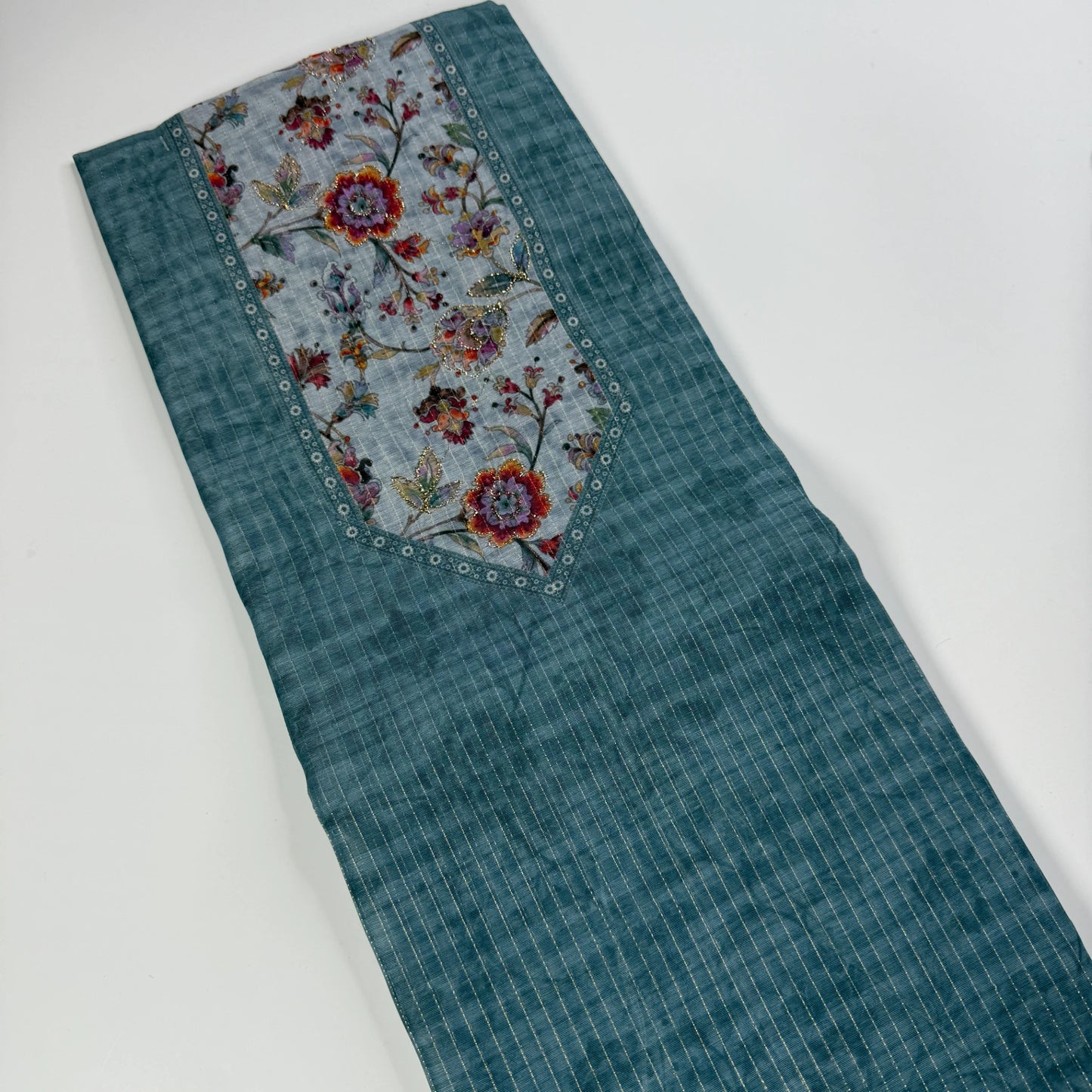 Slate Blue Digital Print Unstitched Suit Set | S0-004