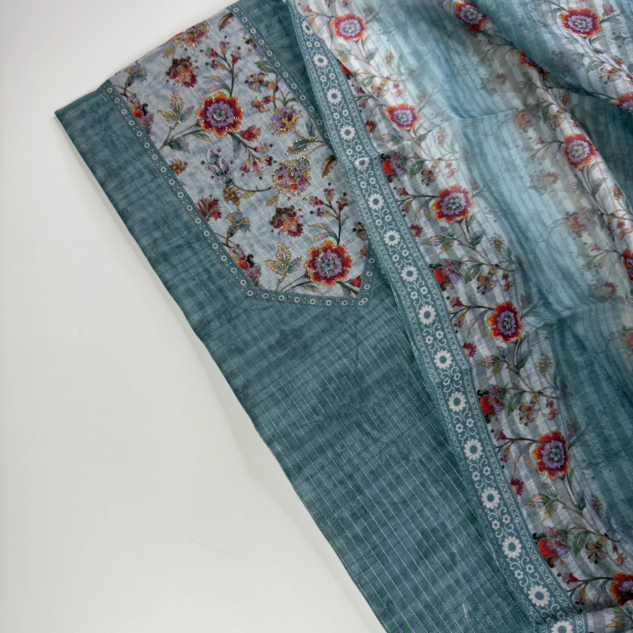 Slate Blue Digital Print Unstitched Suit Set | S0-004