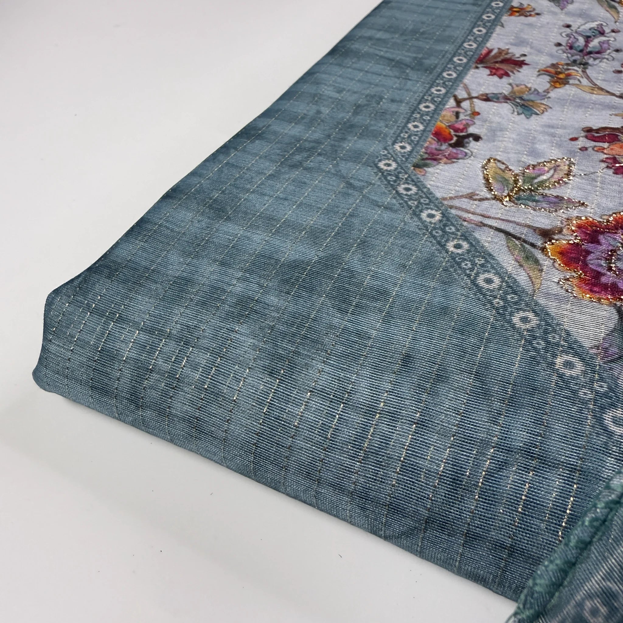 Slate Blue Digital Print Unstitched Suit Set | S0-004