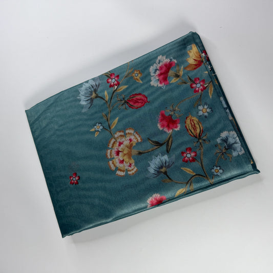 Teal Blossom – Unstitched Suit Set with Digital Floral Print | Q0-005