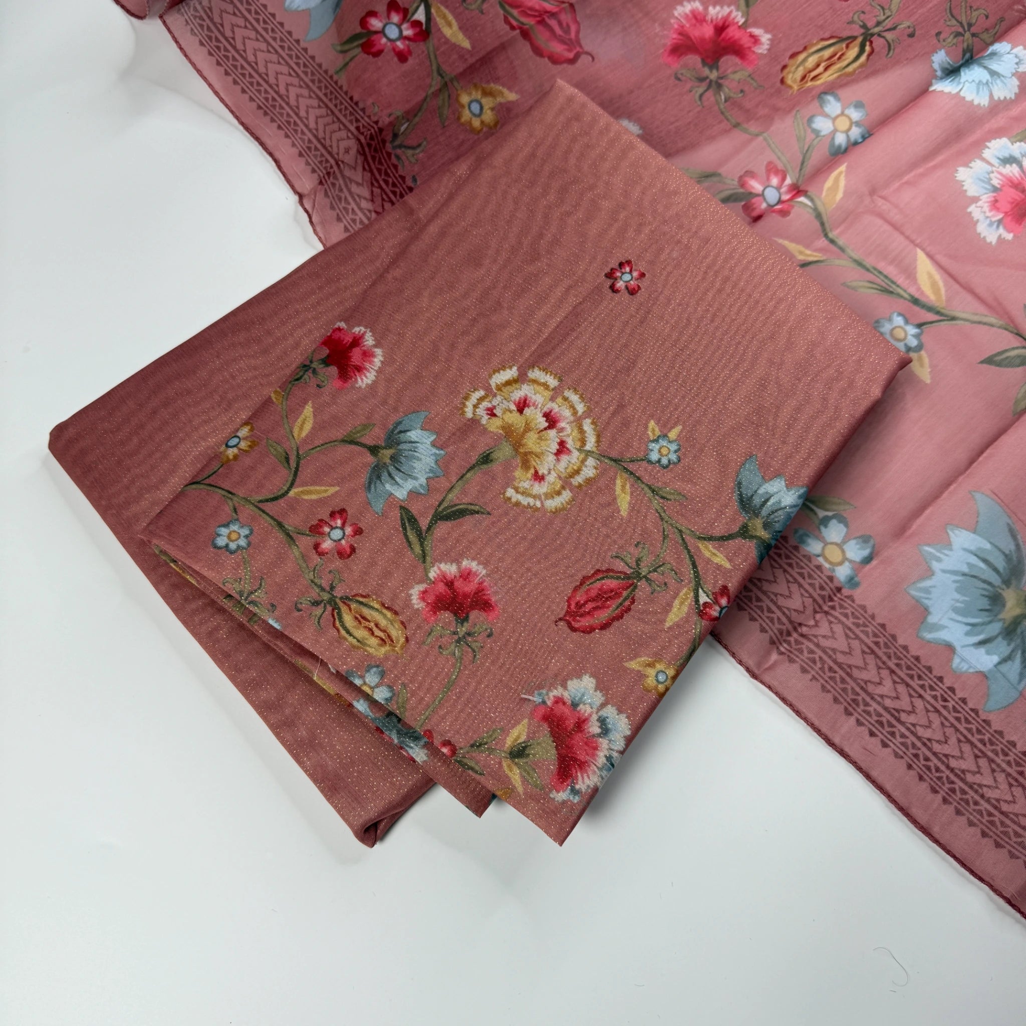 Rose Bloom – Unstitched Suit Set with Digital Floral Print | Q0-006