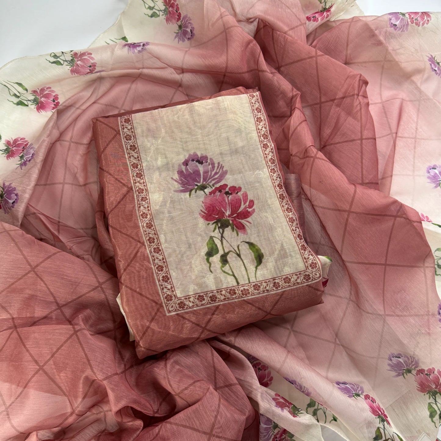 Unstitched Elegant Rosewood Floral Suit Set -R0-001