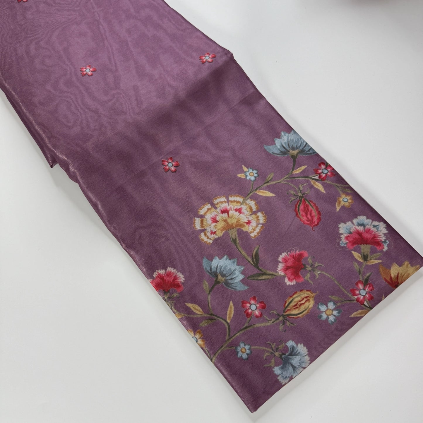 Plum Blossom – Unstitched Suit Set with Digital Floral Print | Q0-008