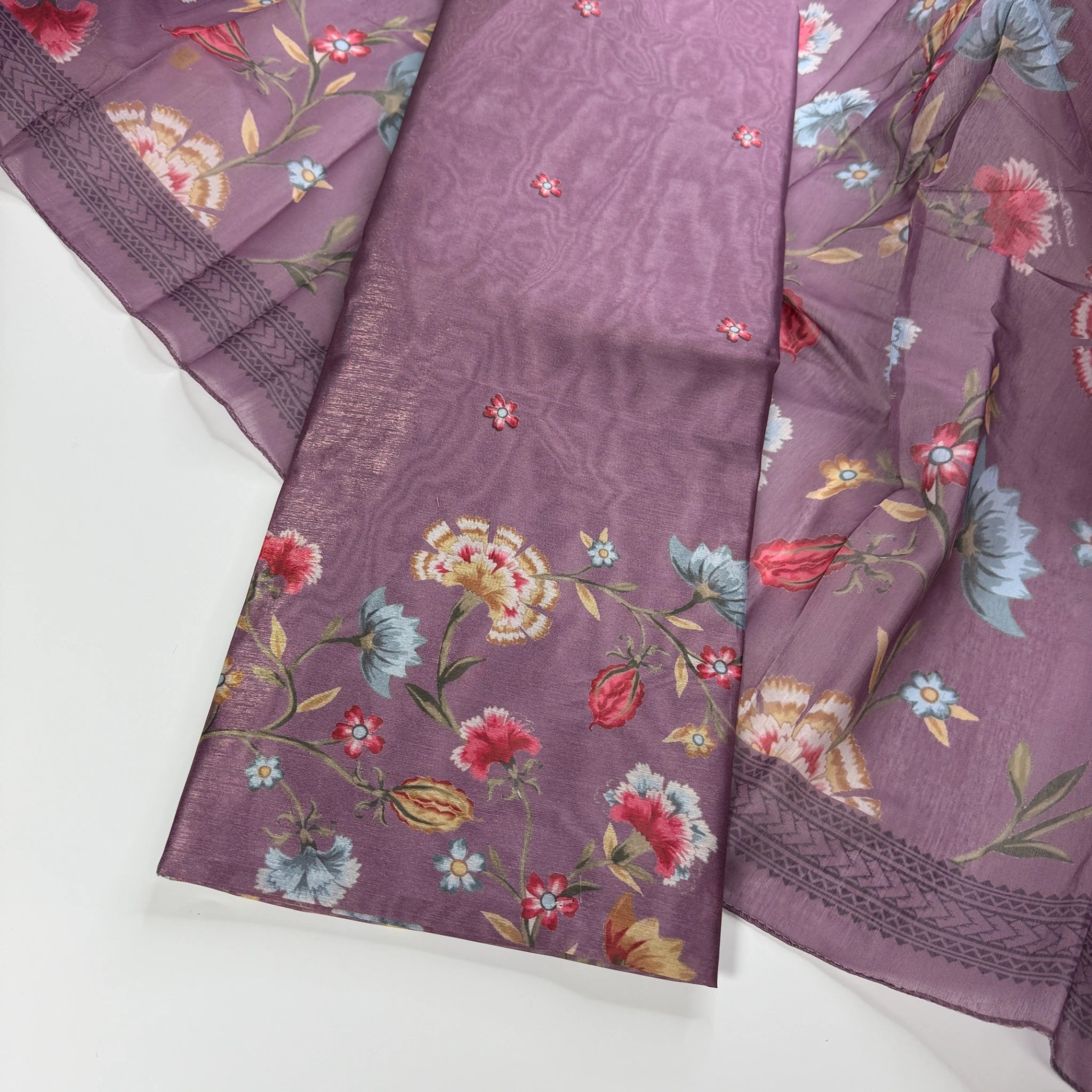 Plum Blossom – Unstitched Suit Set with Digital Floral Print | Q0-008