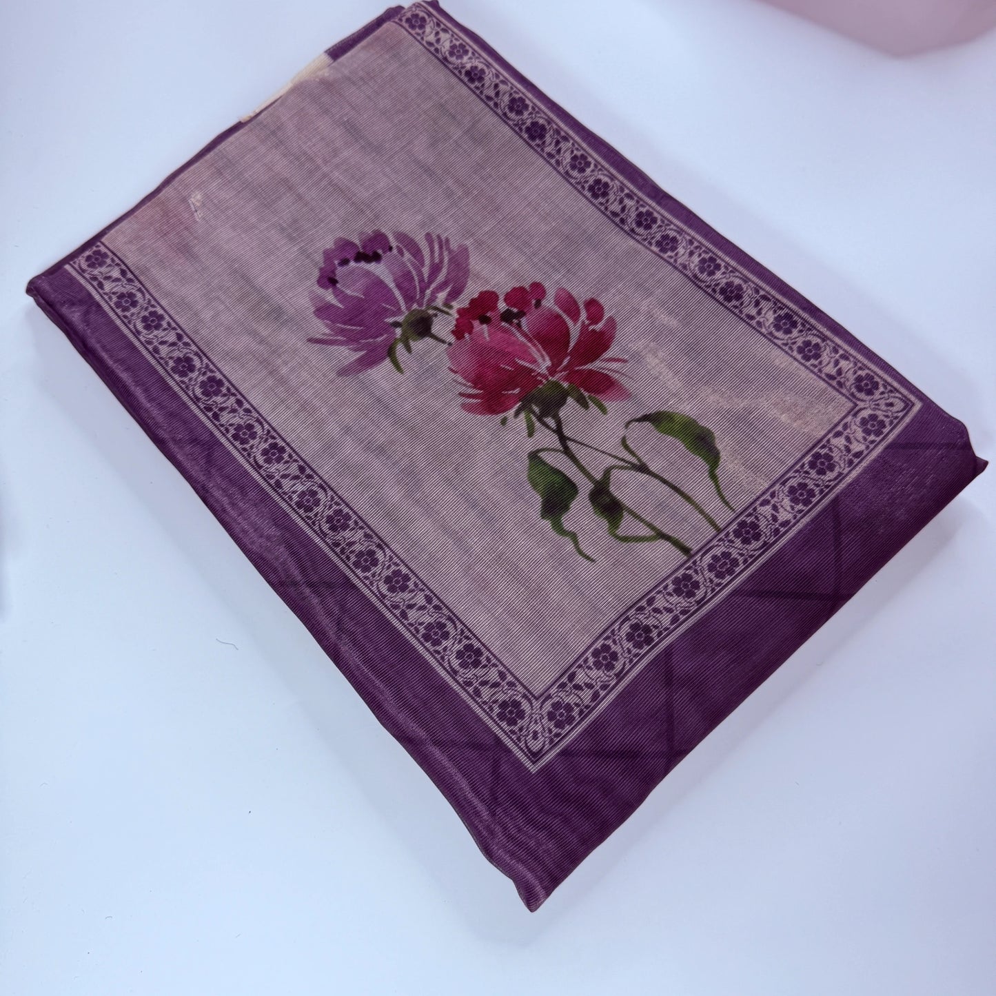 Exquisite Dusty Plum Unstitched Suit Set with Vibrant Floral Print -R0-003