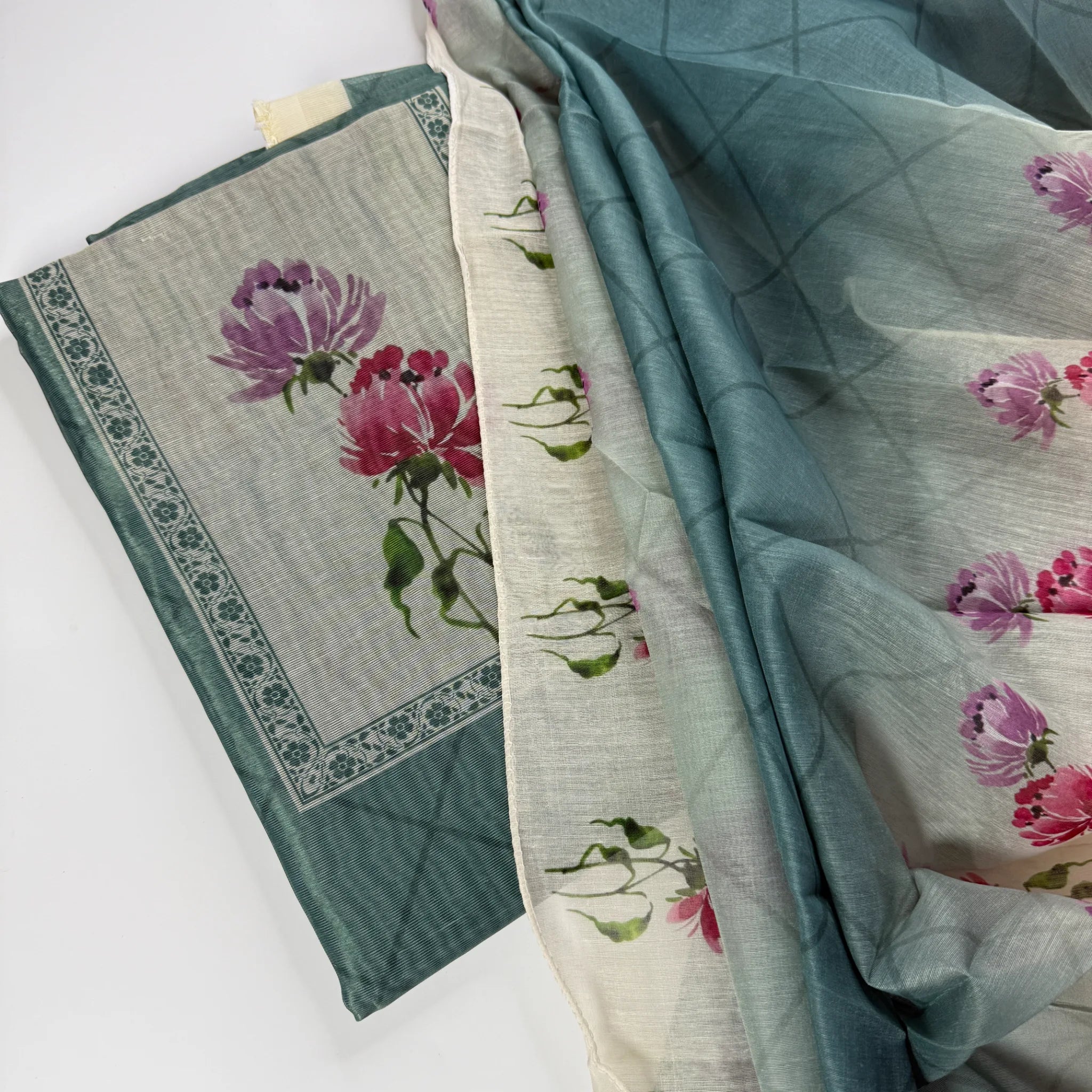 Unstitched Elegant Teal Floral Suit Set -R0-004