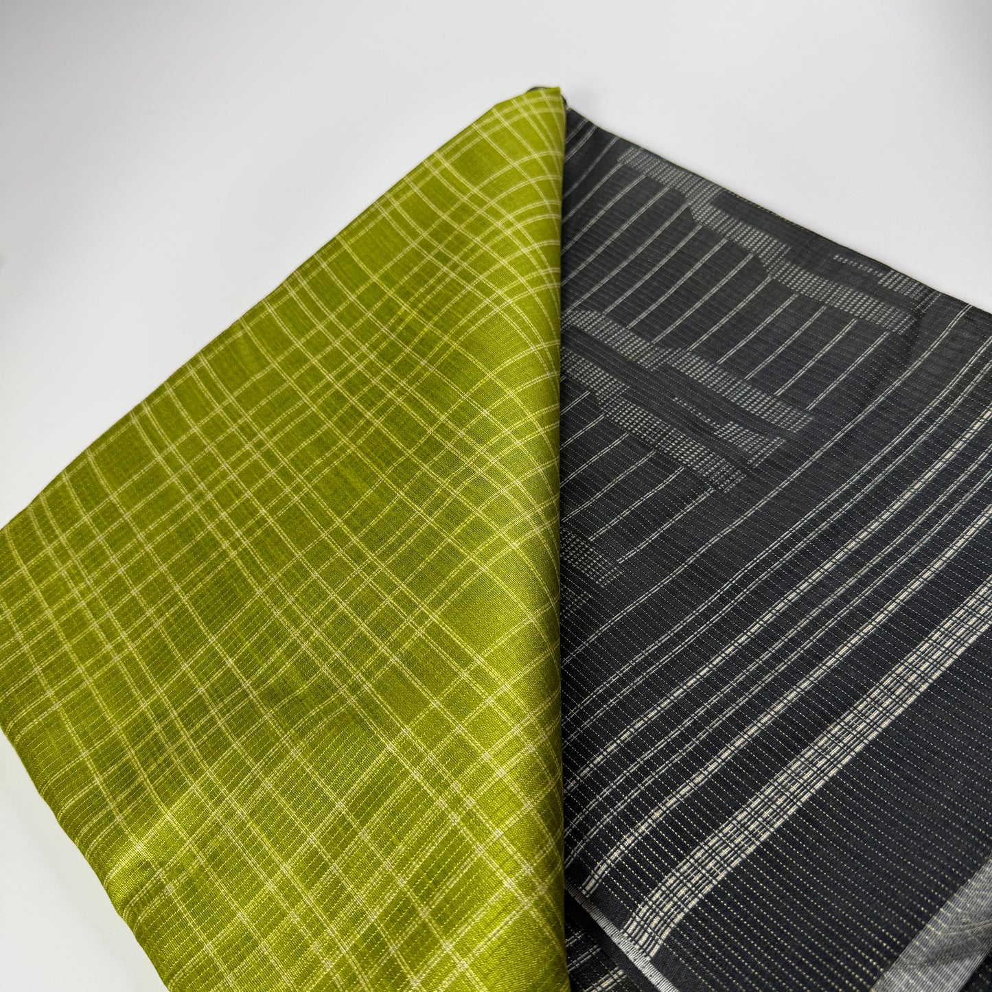 Lime Green & Charcoal – Handloom Saree with Checked Body -SKU: F2-002