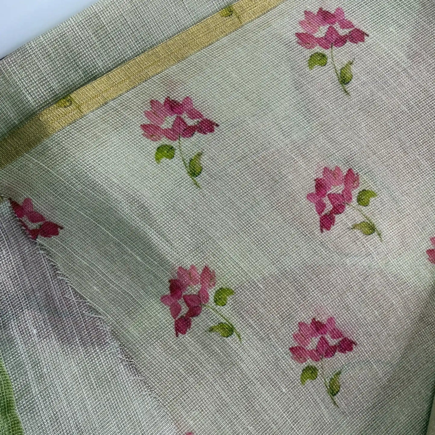 Elegant Beige Fancy Cotton Silk Saree with Pink Floral Print -E1-004