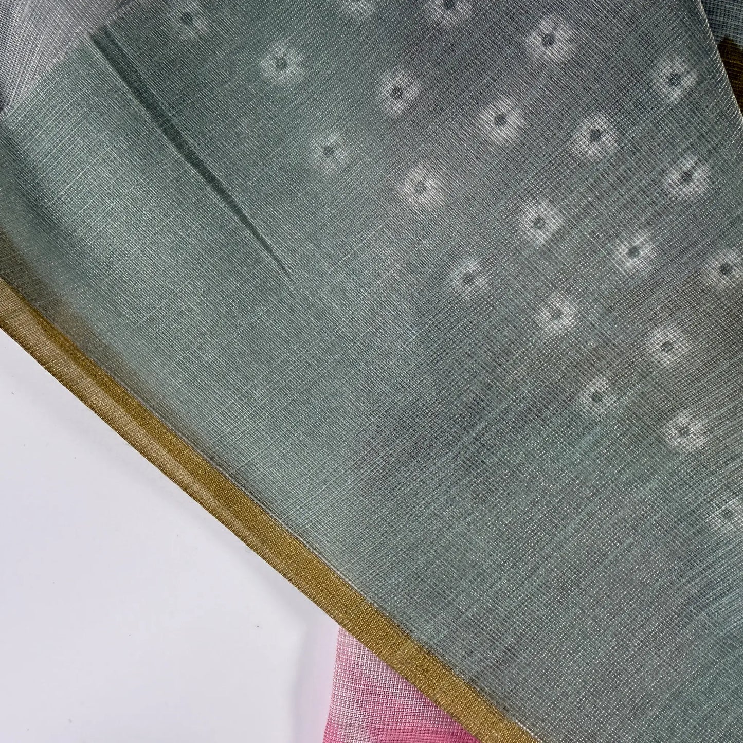 Elegant Sage Green Fancy Cotton Silk Saree with Pink Floral Print -E1-002