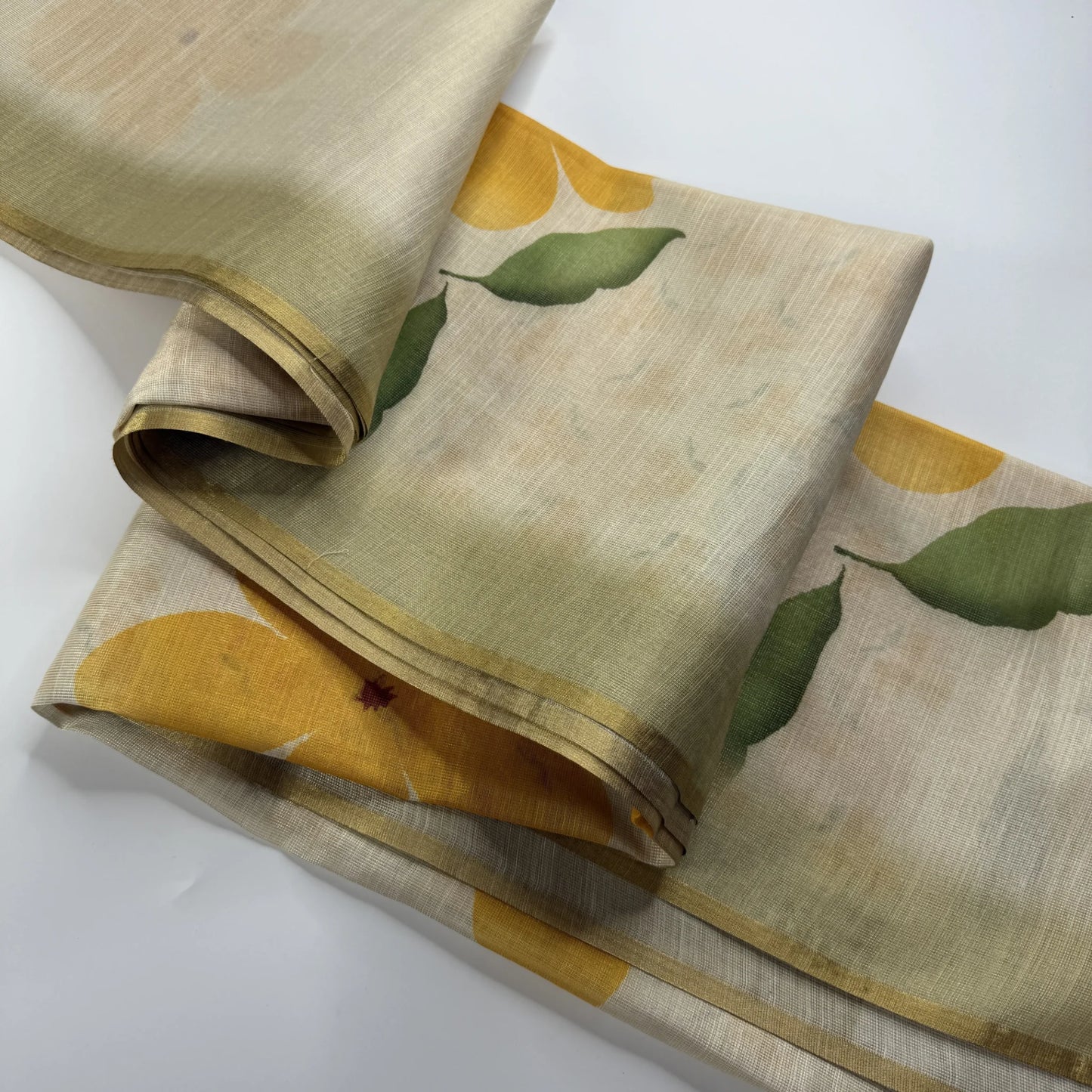 Elegant Beige Fancy Cotton Silk Saree with Yellow Floral Print -E1-005