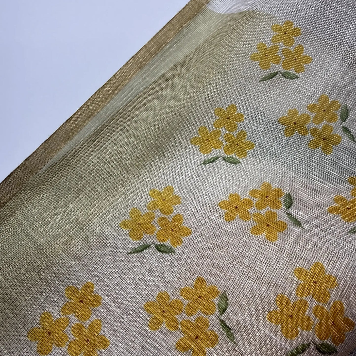 Elegant Beige Fancy Cotton Silk Saree with Yellow Floral Print -E1-005