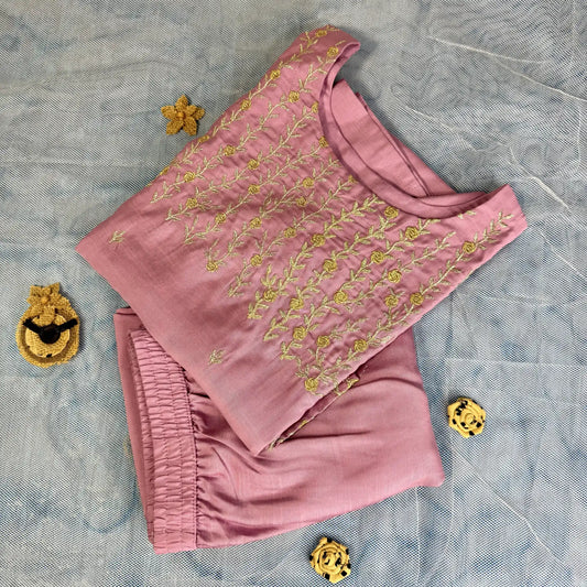 Dusky Pink Embroidered Kurthi Set | R2-001