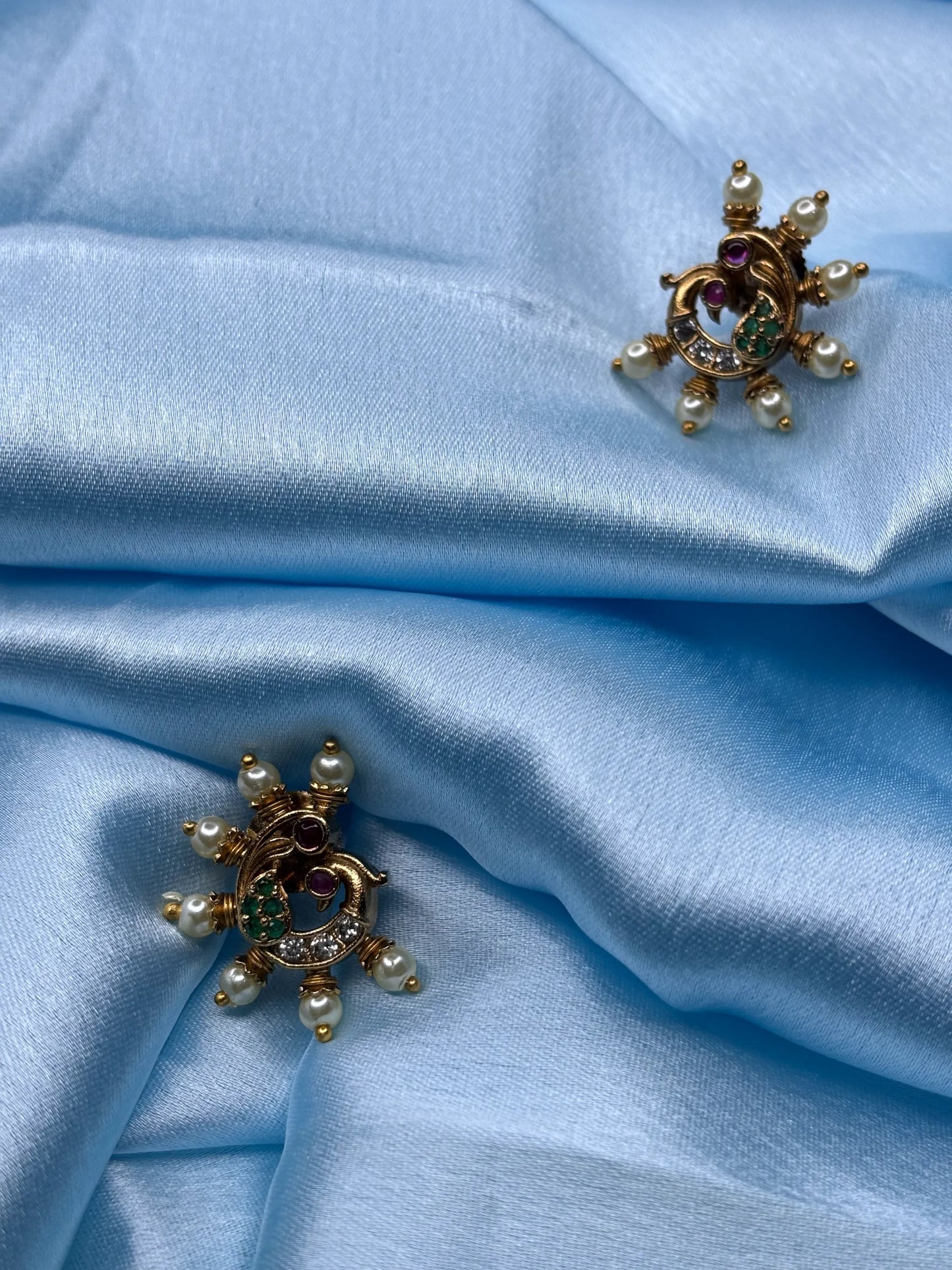 Elegant Paisley Studs with Pearls and CZ (SKU: B5-T-006)