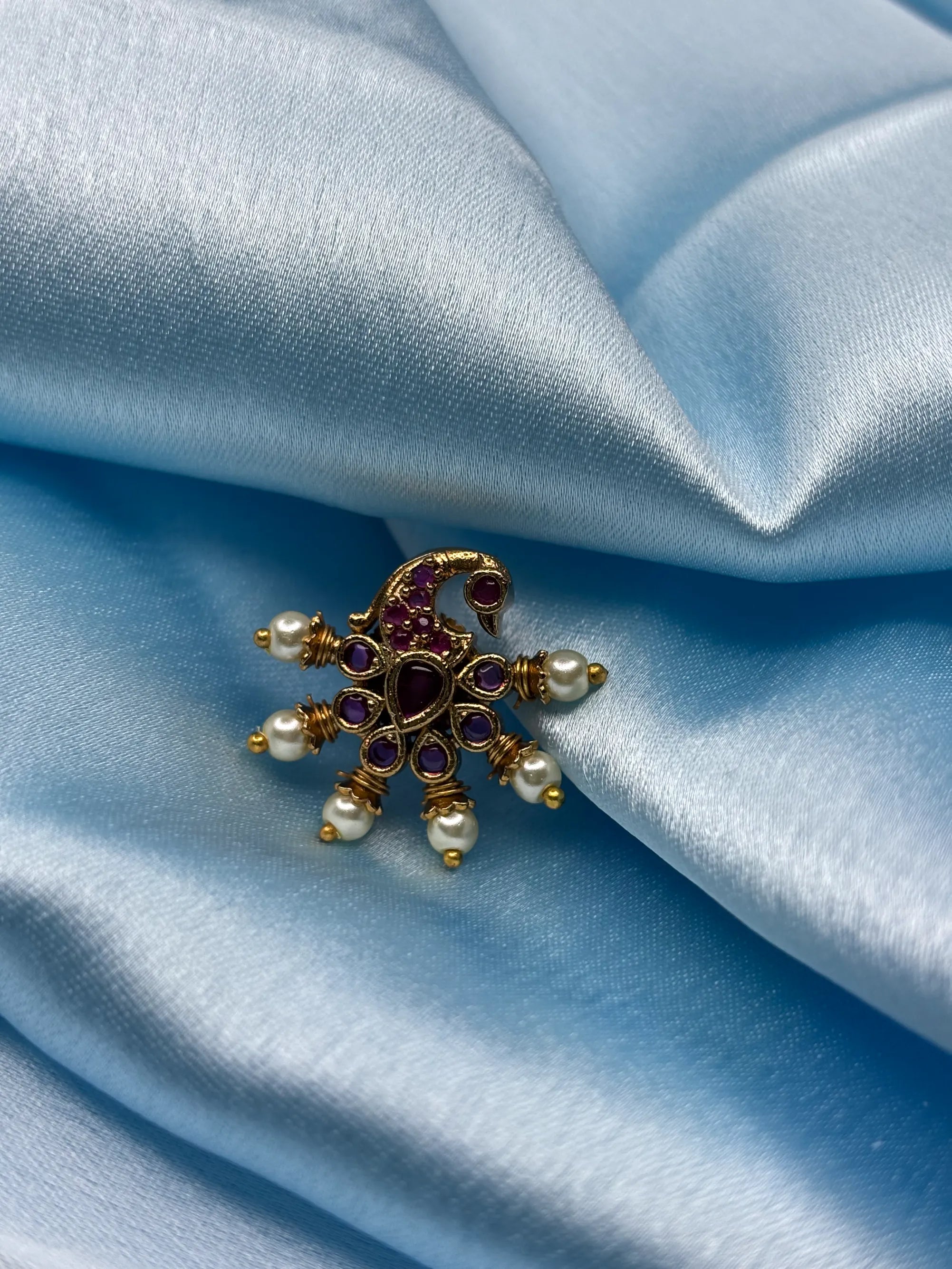 Elegant Paisley & Pearl Stud Earrings (SKU: B5-T-007)