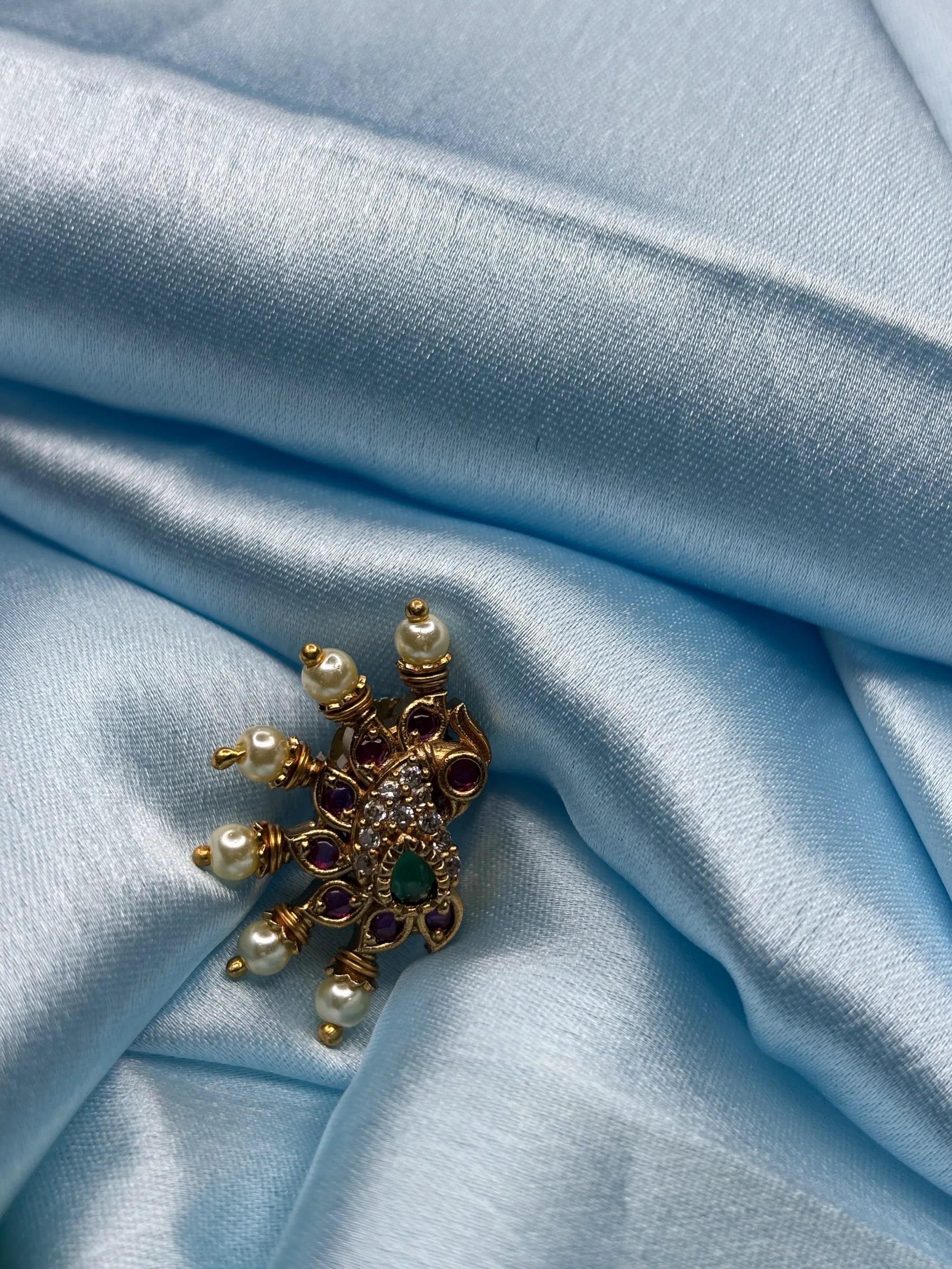 Peacock-Inspired Pearl & CZ Stud Earrings (SKU: B5-T-008)