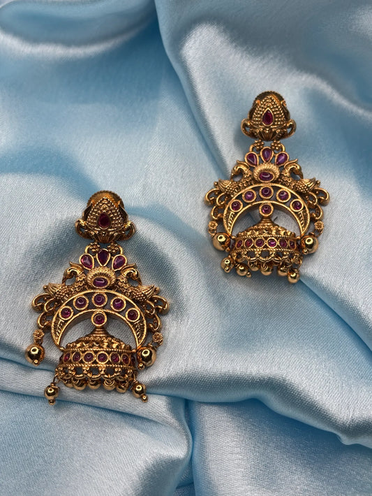 Antique Ruby Jhumka Earrings (SKU: B5-J-001)