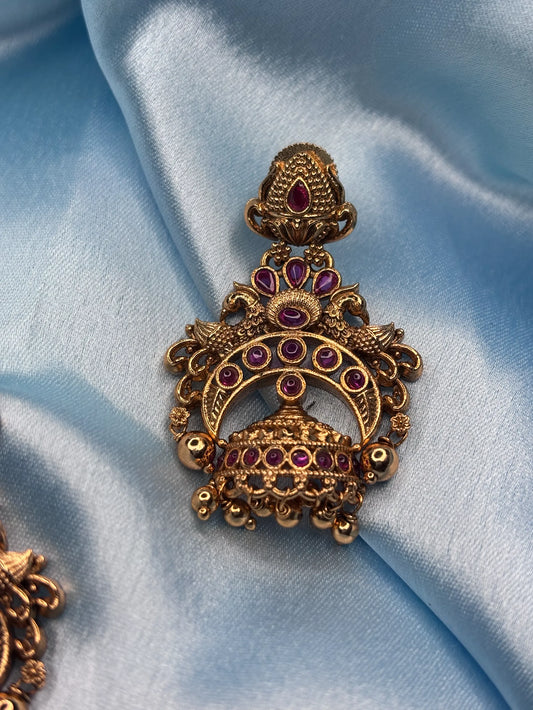 Antique Ruby Jhumka Earrings (SKU: B5-J-001)