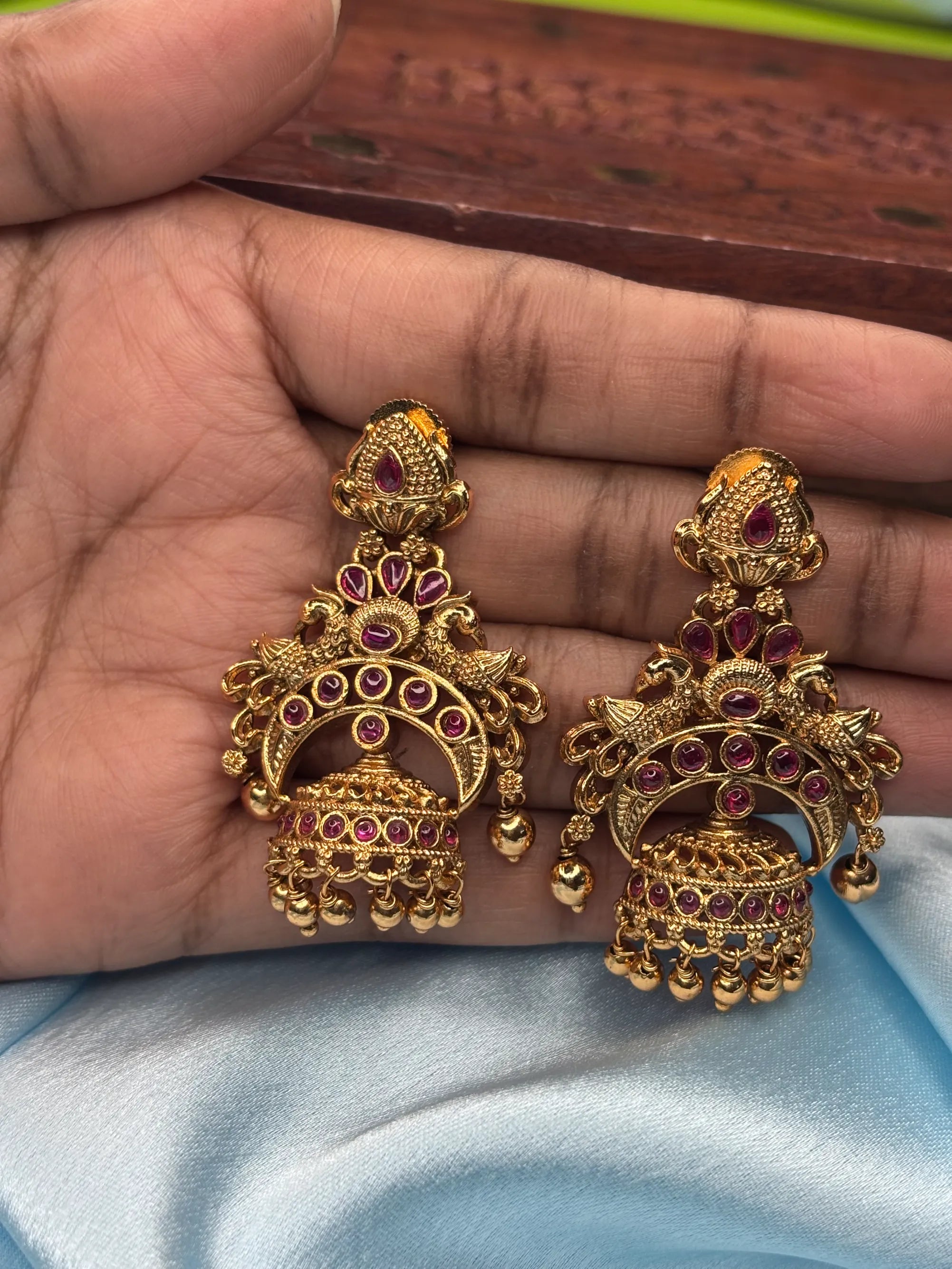 Antique Ruby Jhumka Earrings (SKU: B5-J-001)