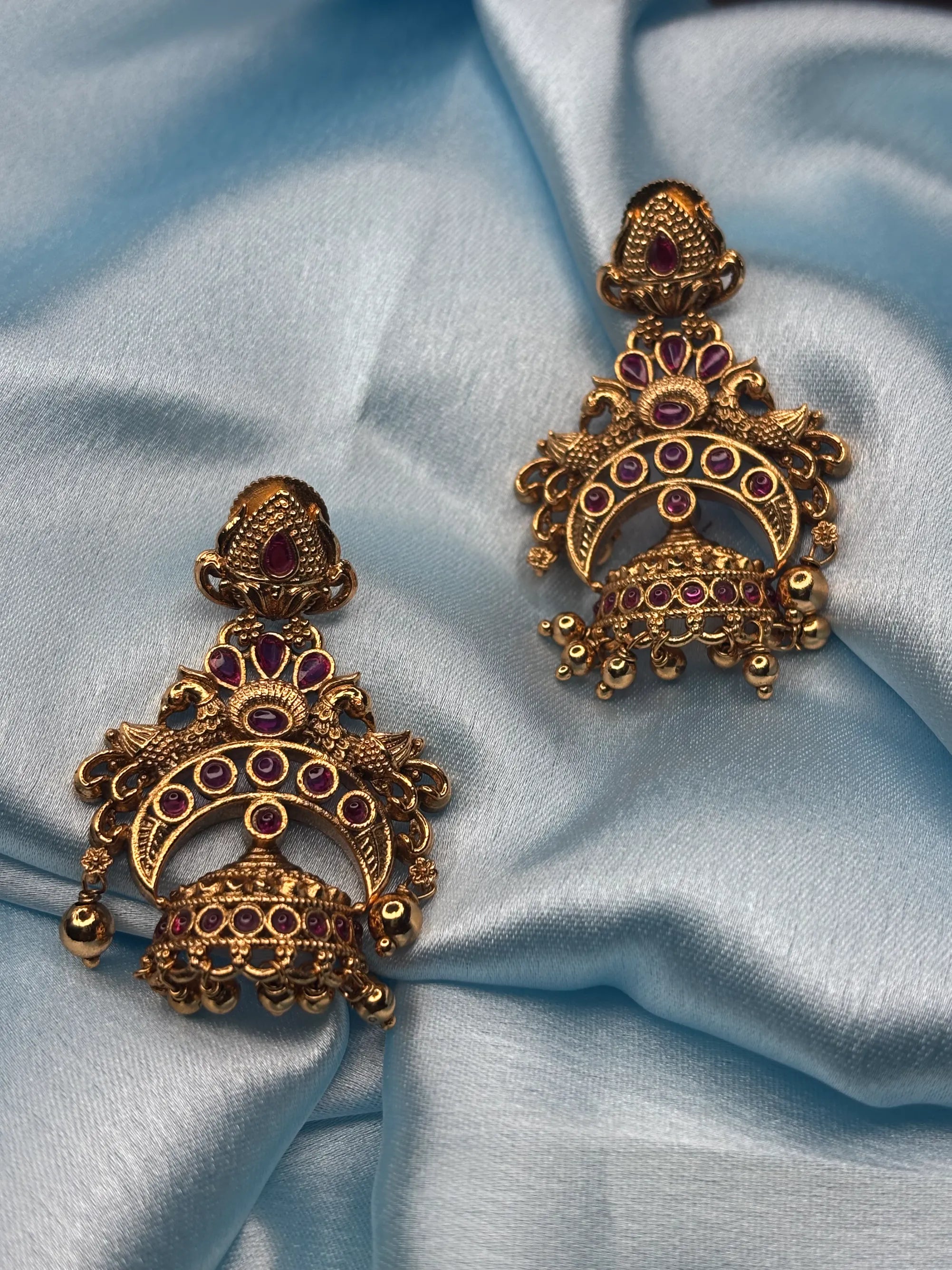 Antique Ruby Jhumka Earrings (SKU: B5-J-001)