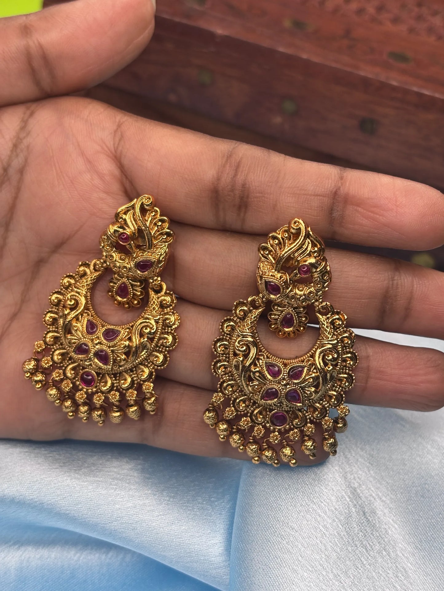 Grand Ruby & Pearl Jhumka Earrings (SKU: B5-J-004)