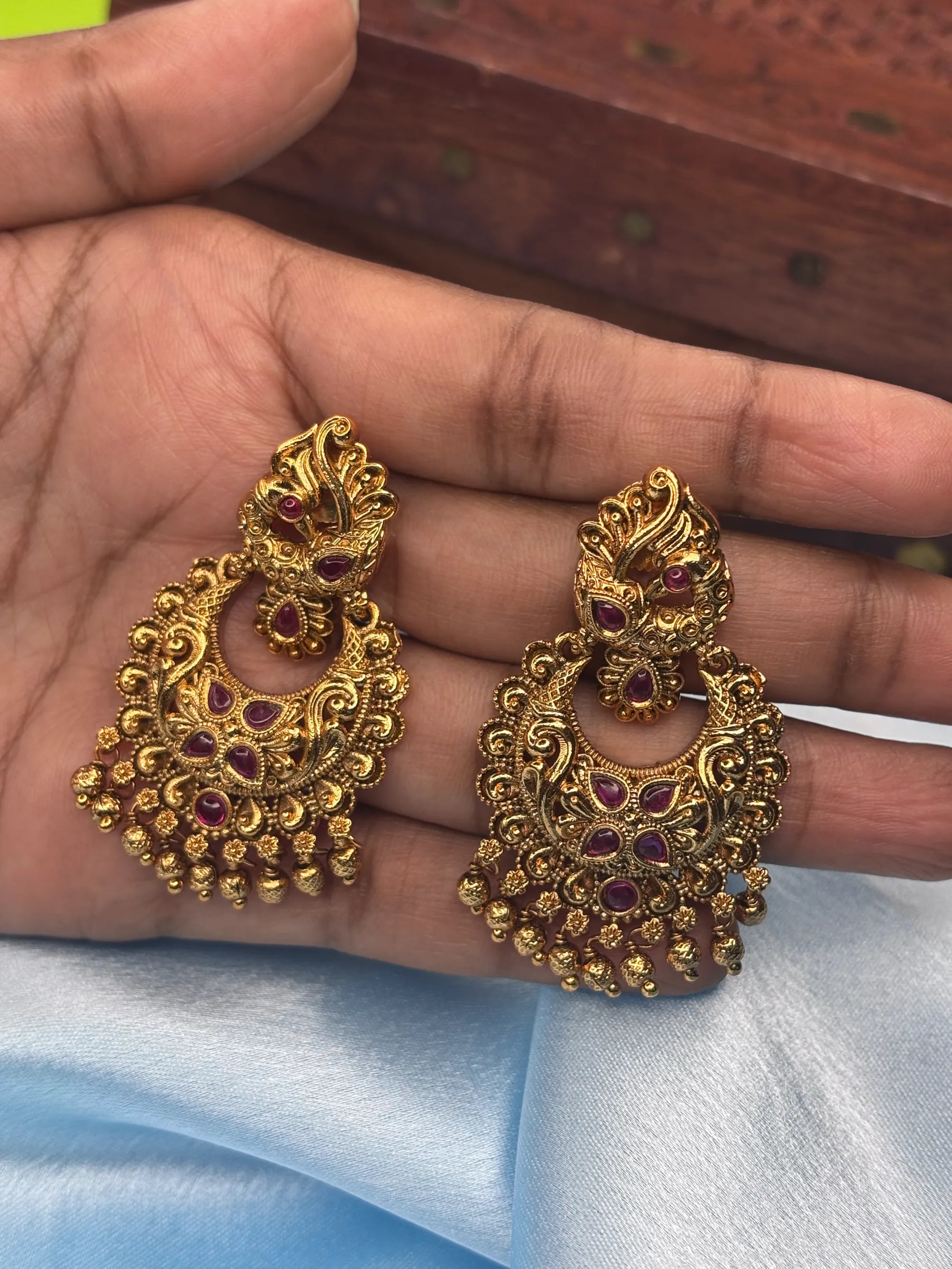 Grand Ruby & Pearl Jhumka Earrings (SKU: B5-J-004)