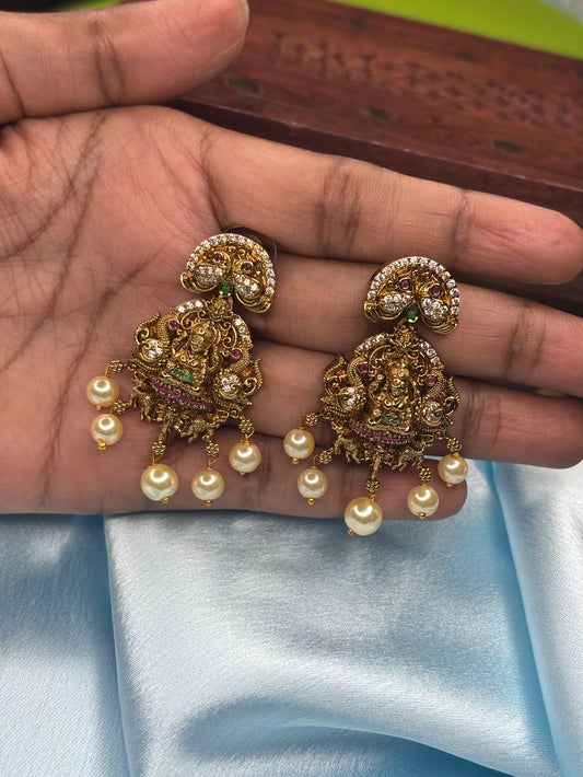 Temple Peacock Jhumka Earrings (SKU: B5-J-005)
