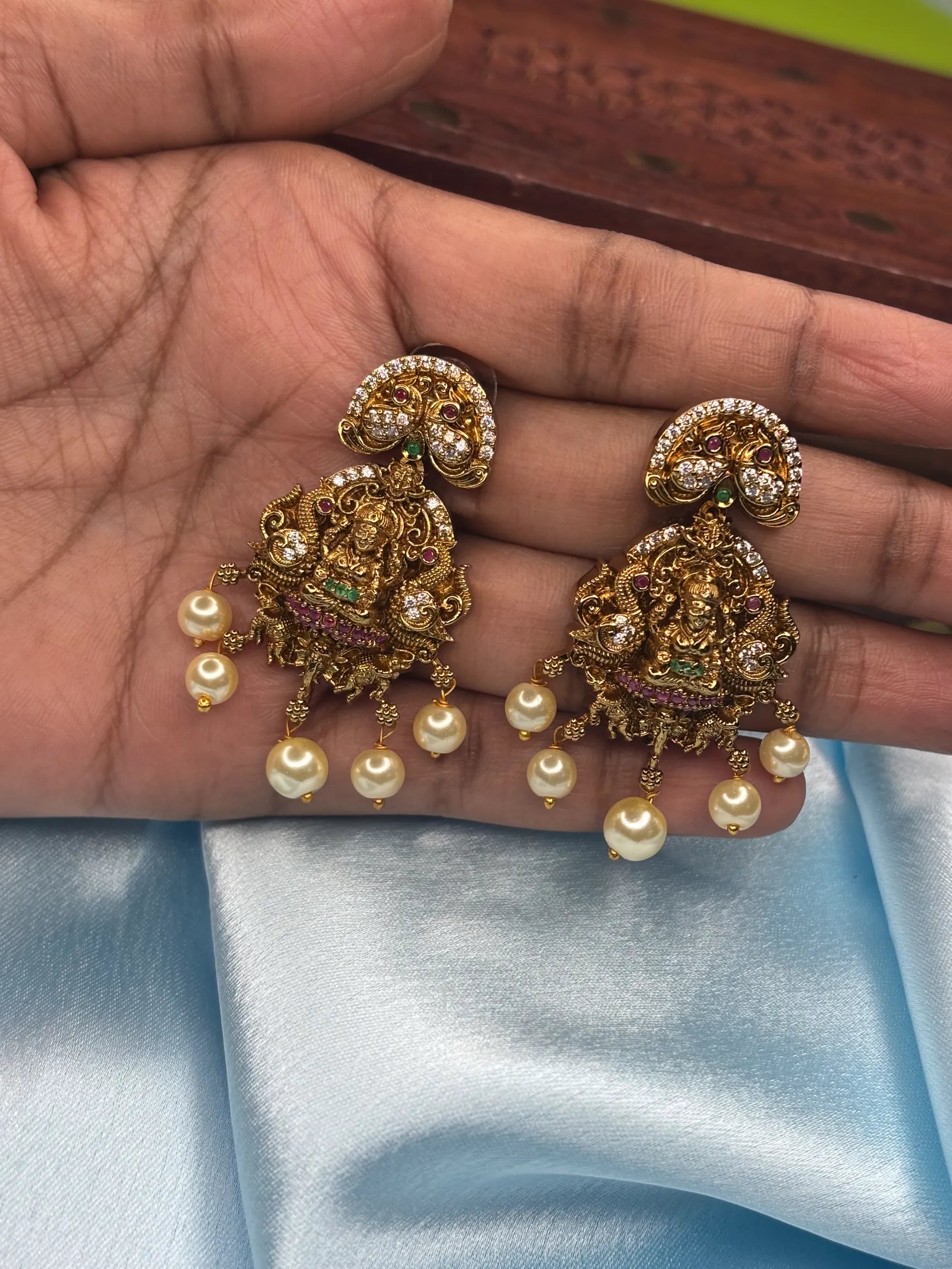 Temple Peacock Jhumka Earrings (SKU: B5-J-005)