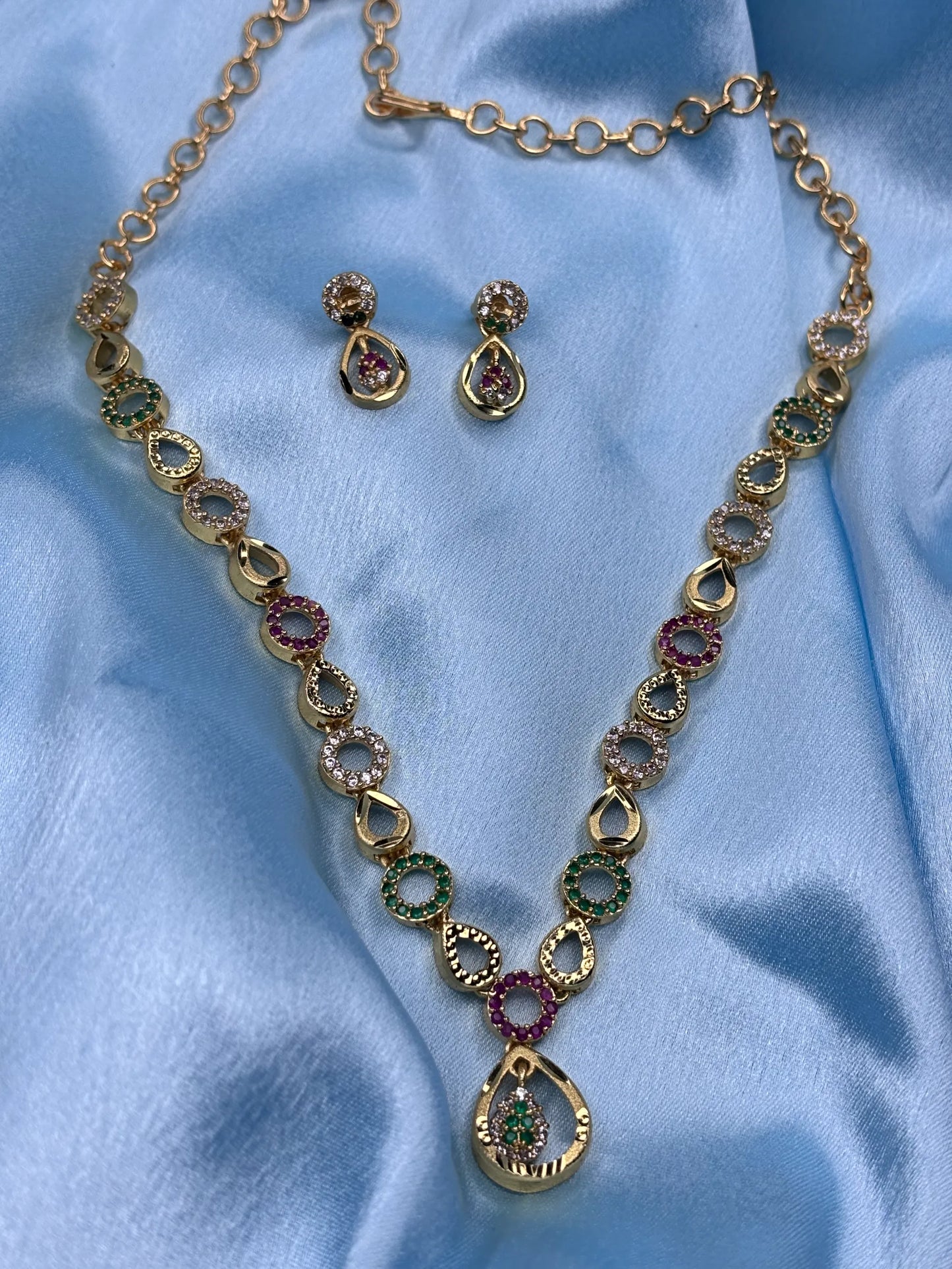 Multicolored CZ Stone Necklace Set (SKU: B5-CS-001)